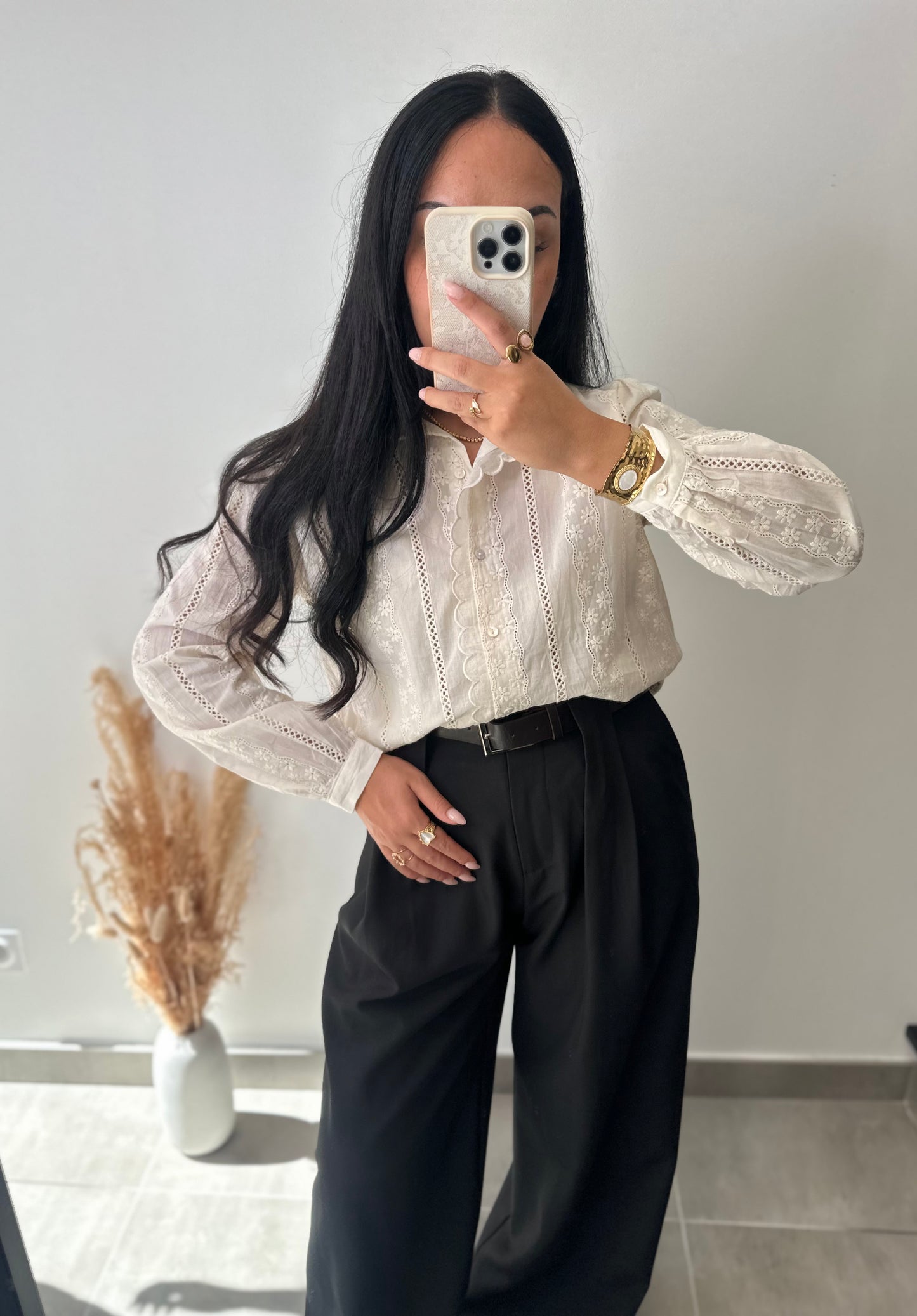 Chemise brodée crème