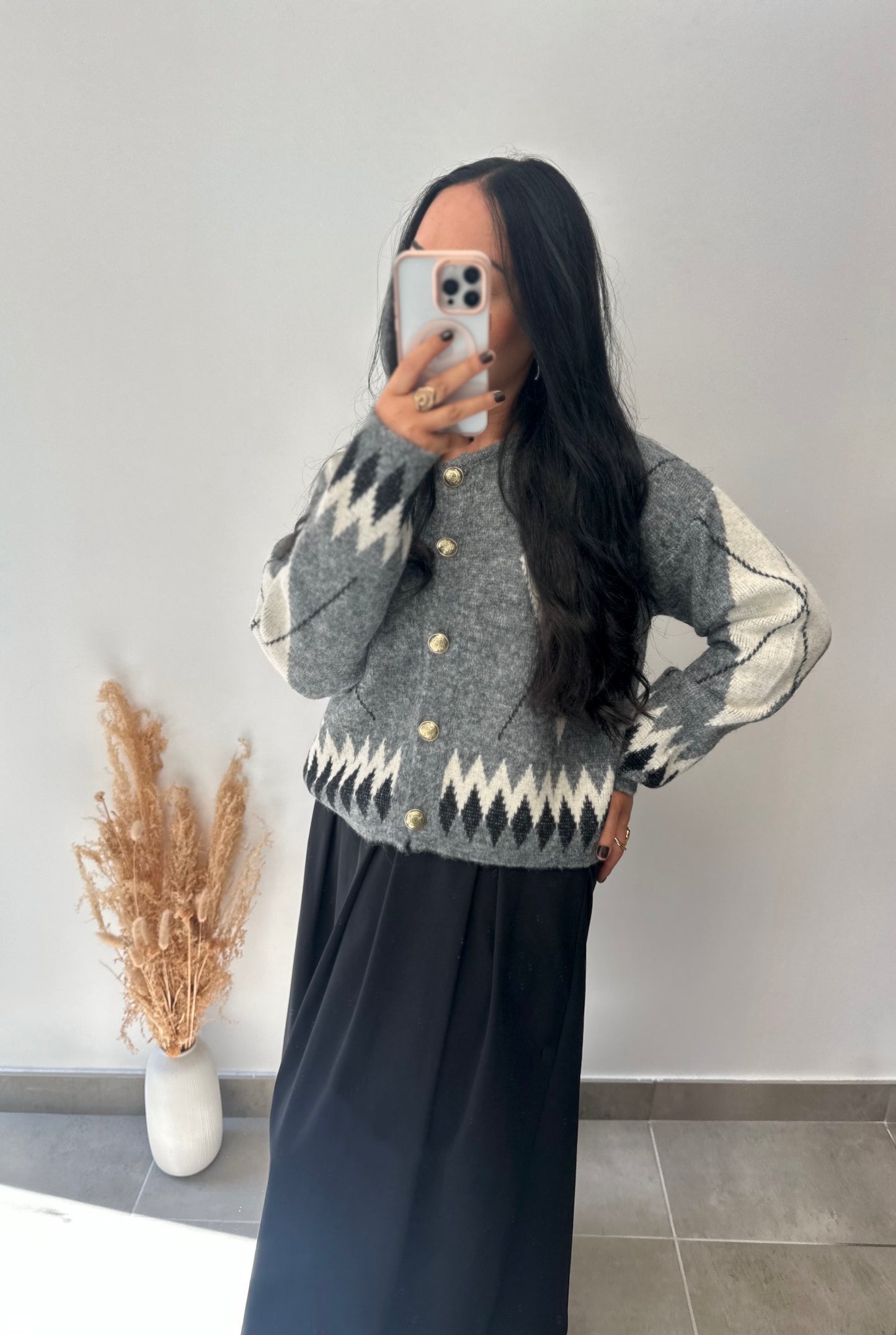 Gilet gris à motifs losanges - ROMANE