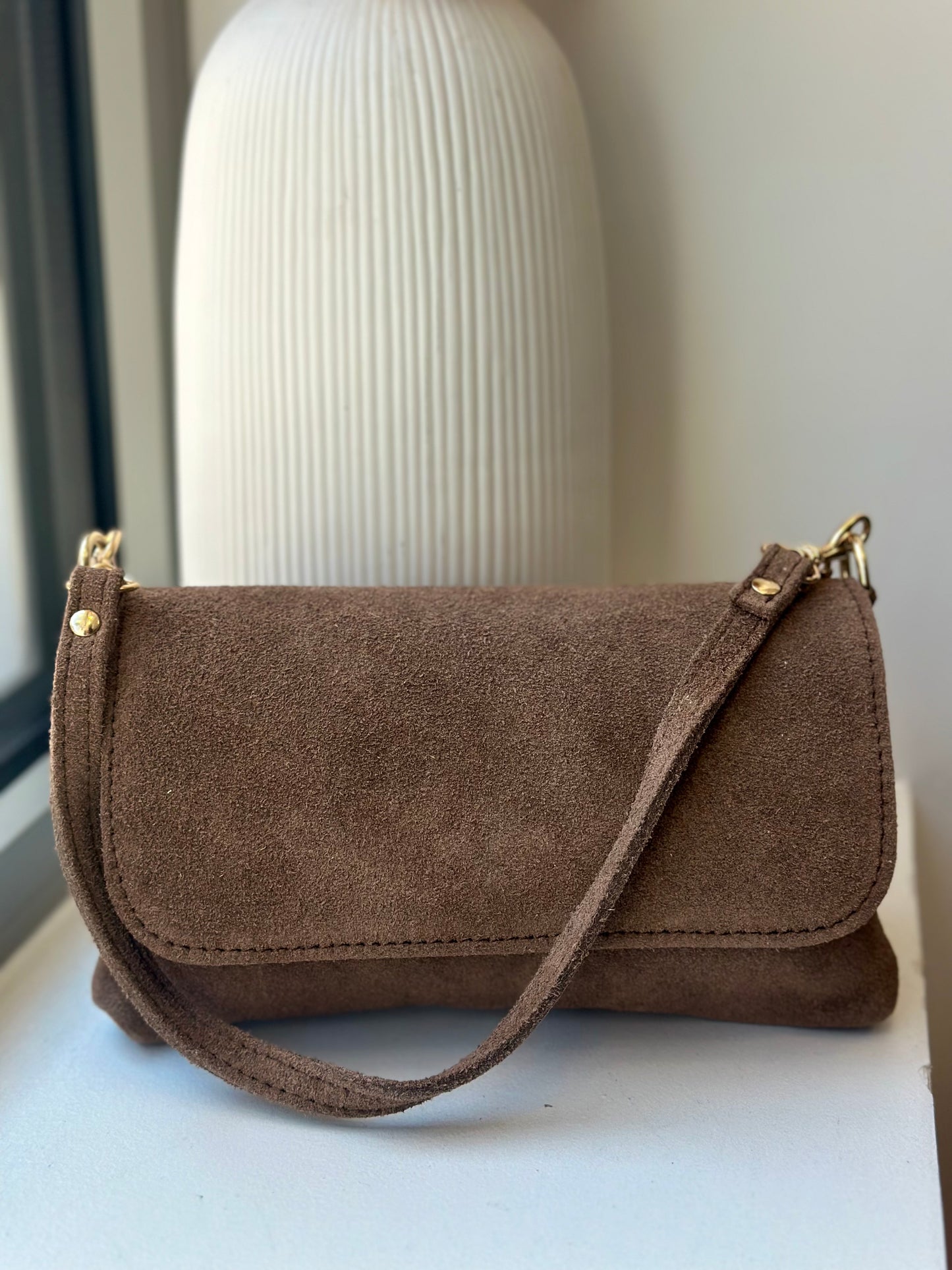 Sac en cuir suédine taupe - KHLOÉ