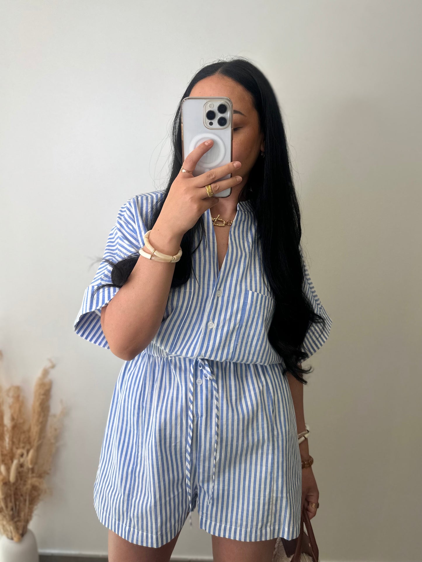 Combinaison short à rayures bleues