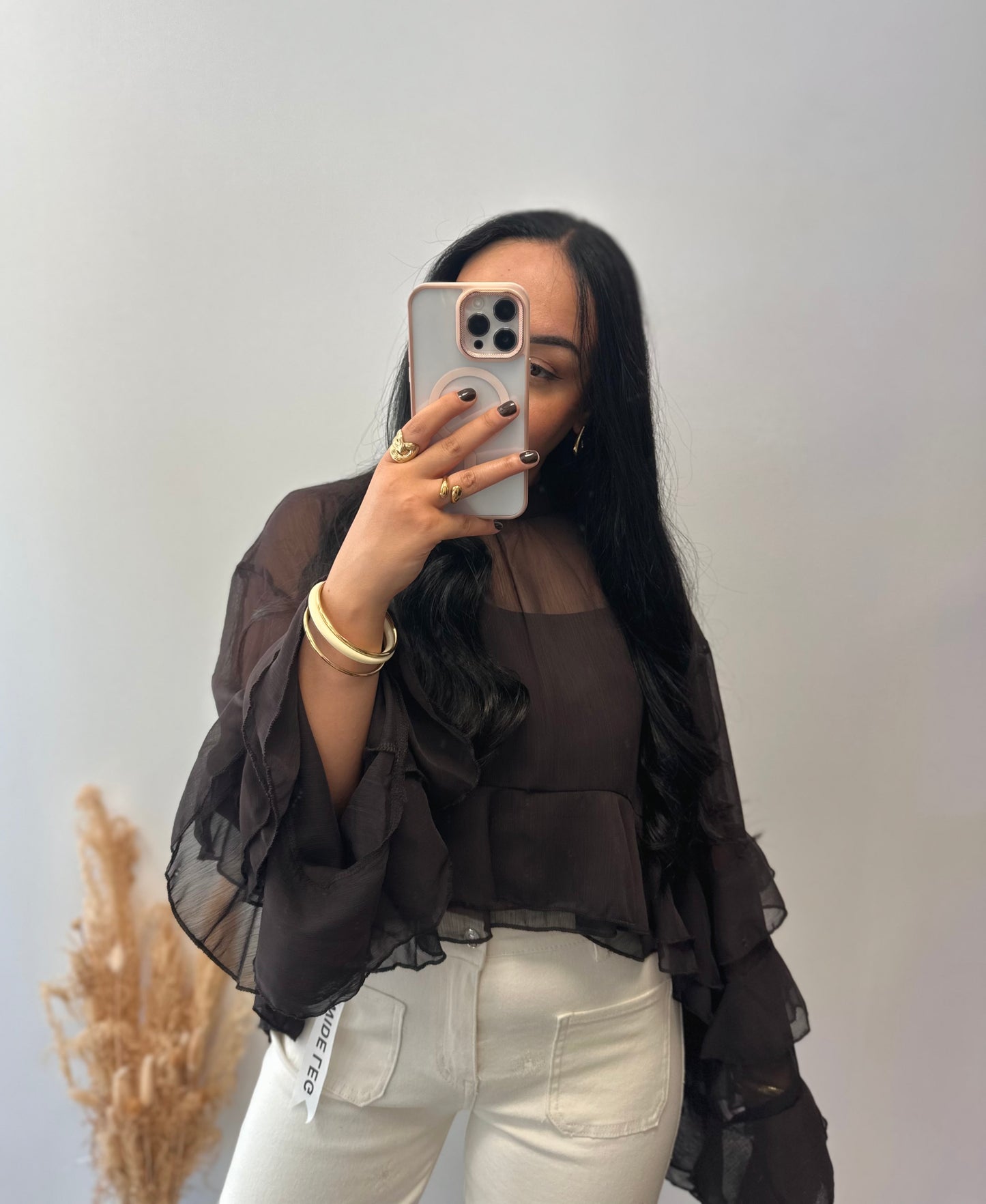 Chemise en voile marron manches larges - ALIX