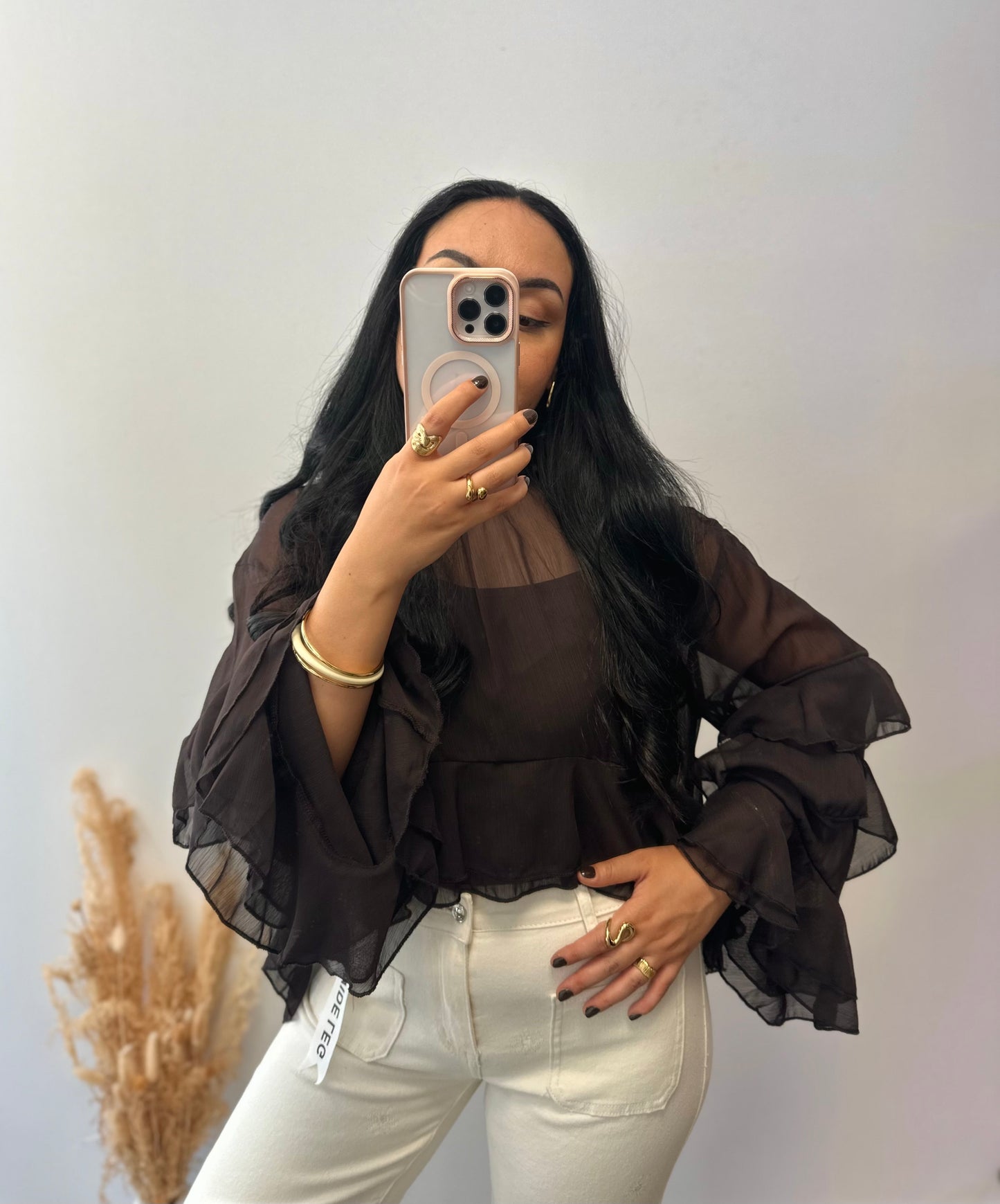 Chemise en voile marron manches larges - ALIX