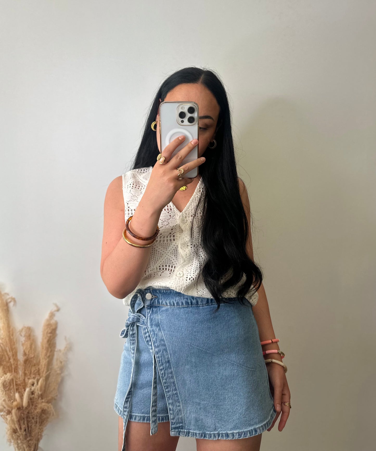 Top en maille fine type crochet blanc