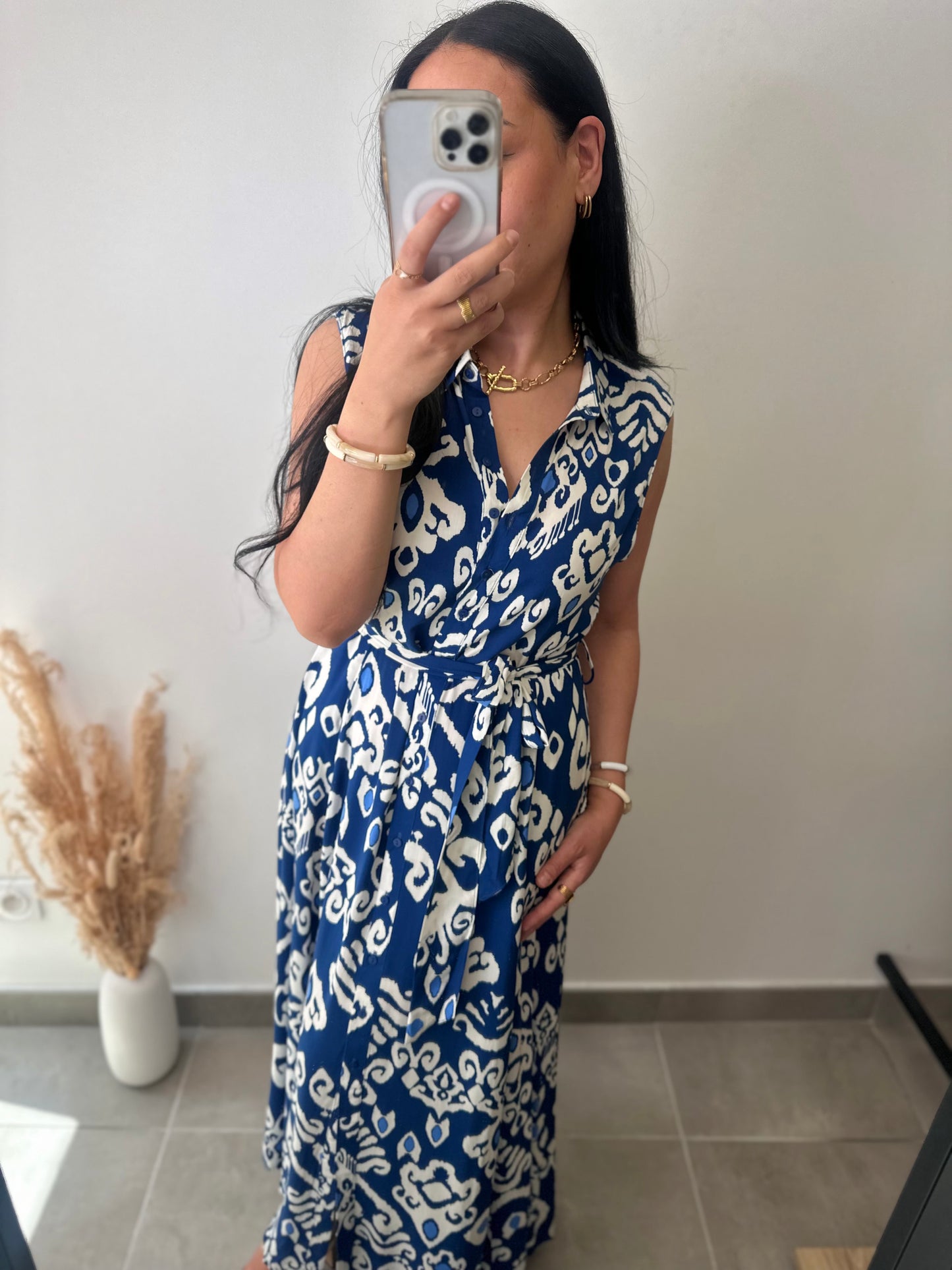 Robe fluide à poches en viscose imprimé