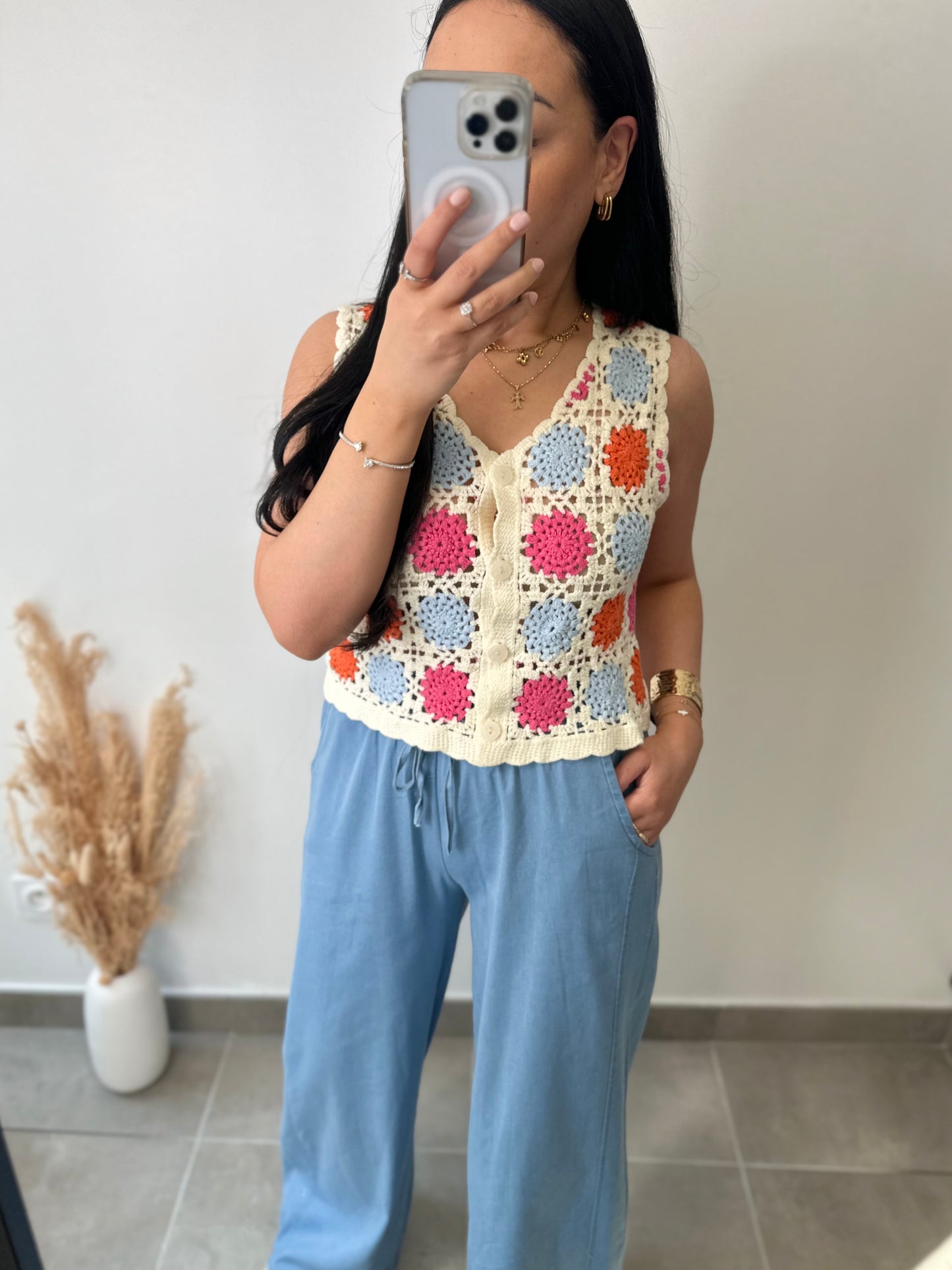 Top en crochet multi couleurs