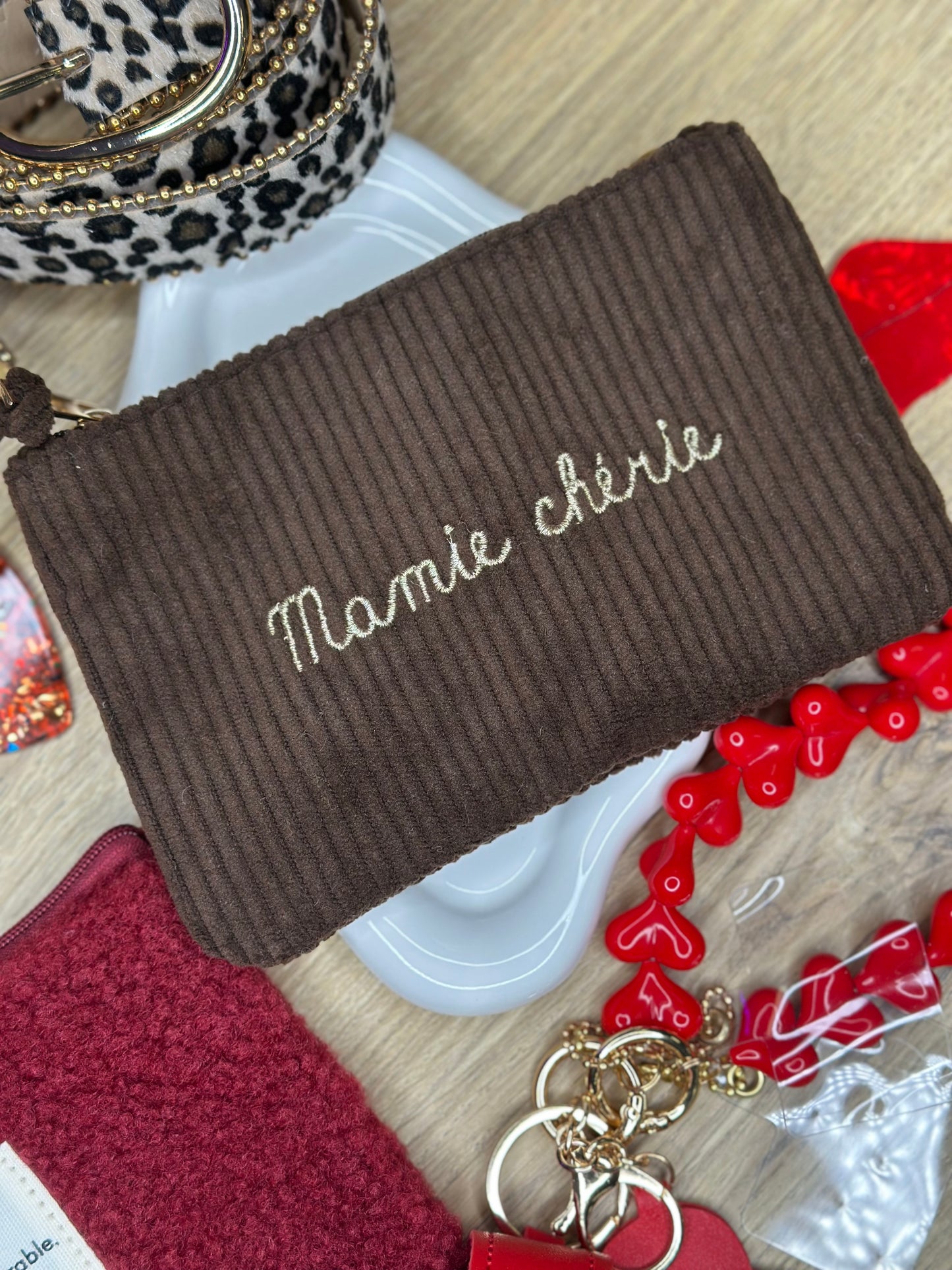 Pochette velours marron - MAMIE CHÉRIE
