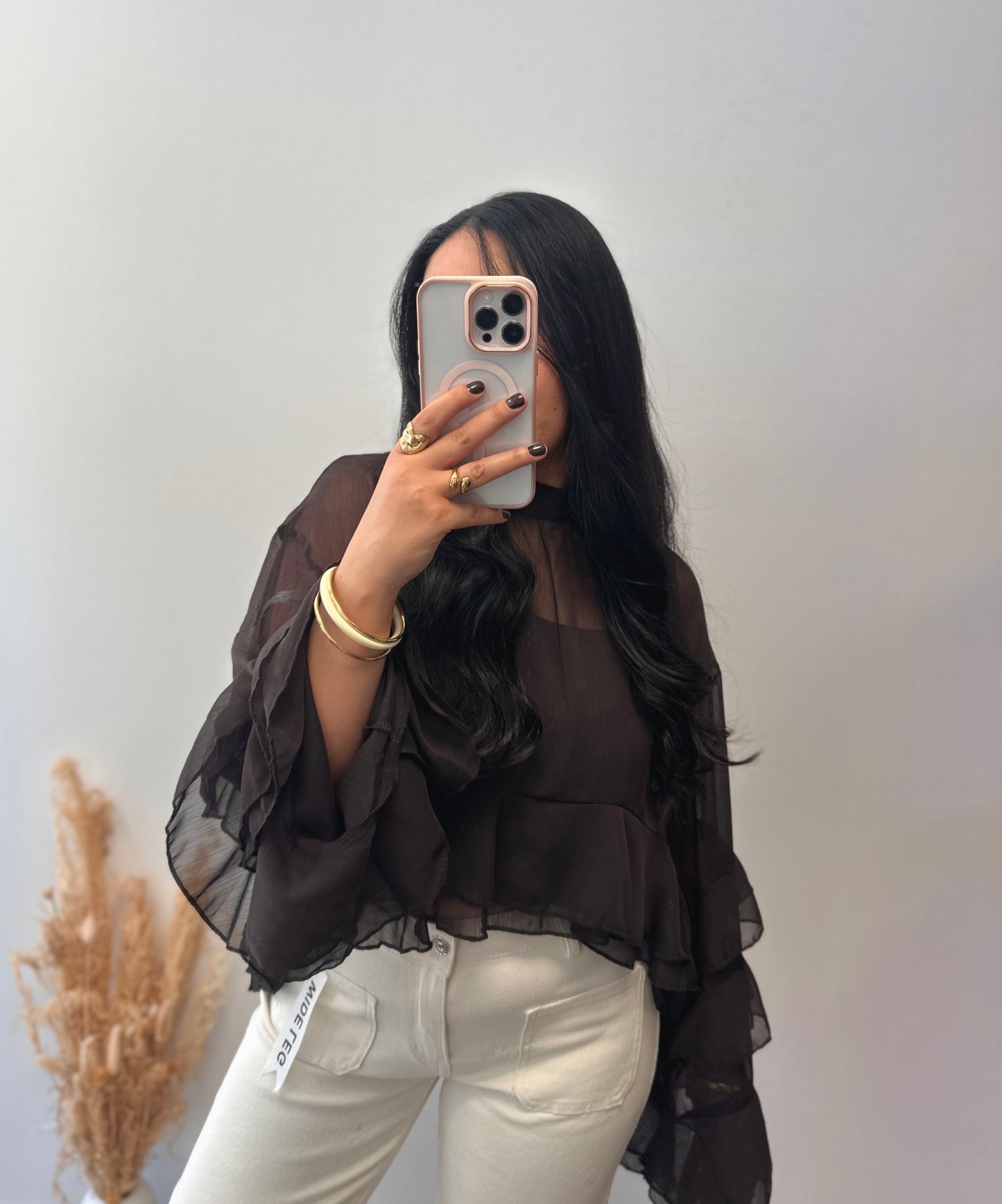 Chemise en voile marron manches larges - ALIX
