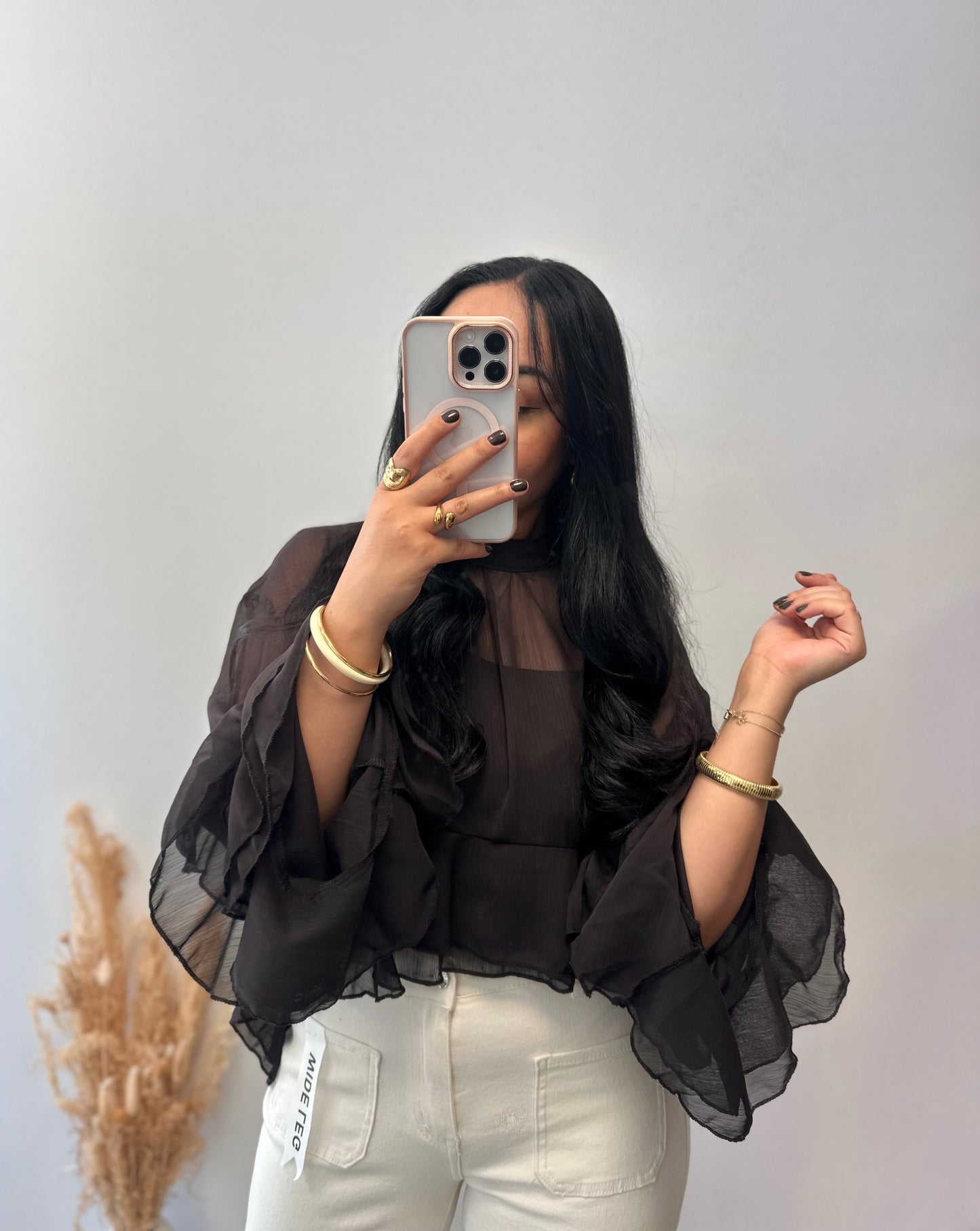 Chemise en voile marron manches larges - ALIX