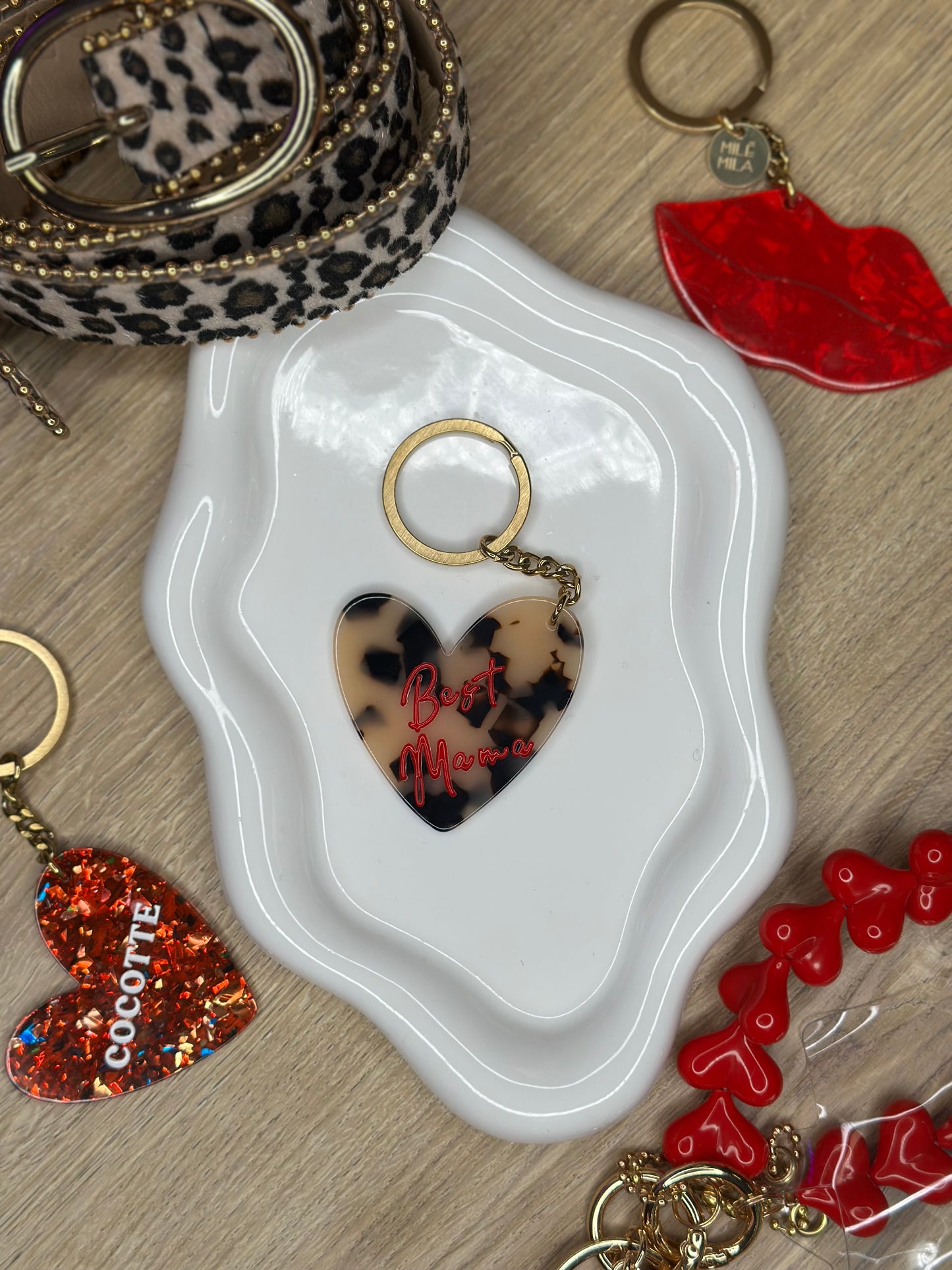 Porte clefs en coeur léopard - BEST MAMA