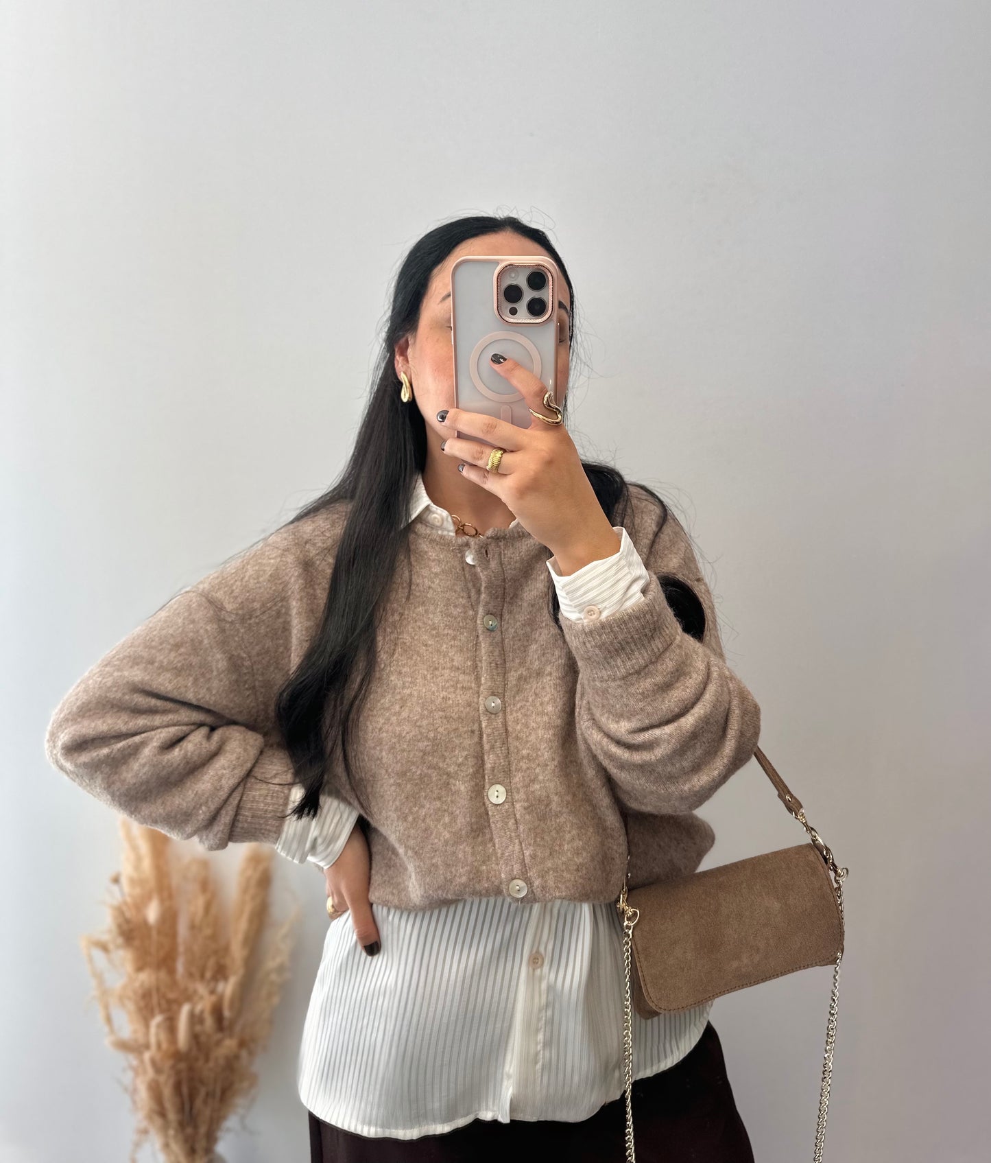 Gilet taupe col rond - JEANNE