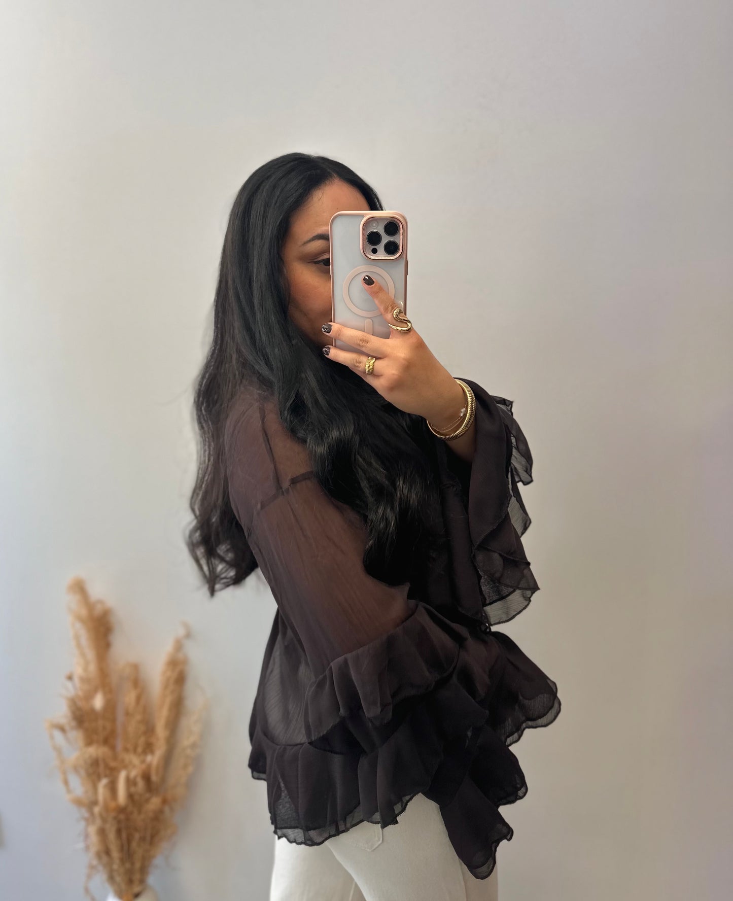 Chemise en voile marron manches larges - ALIX