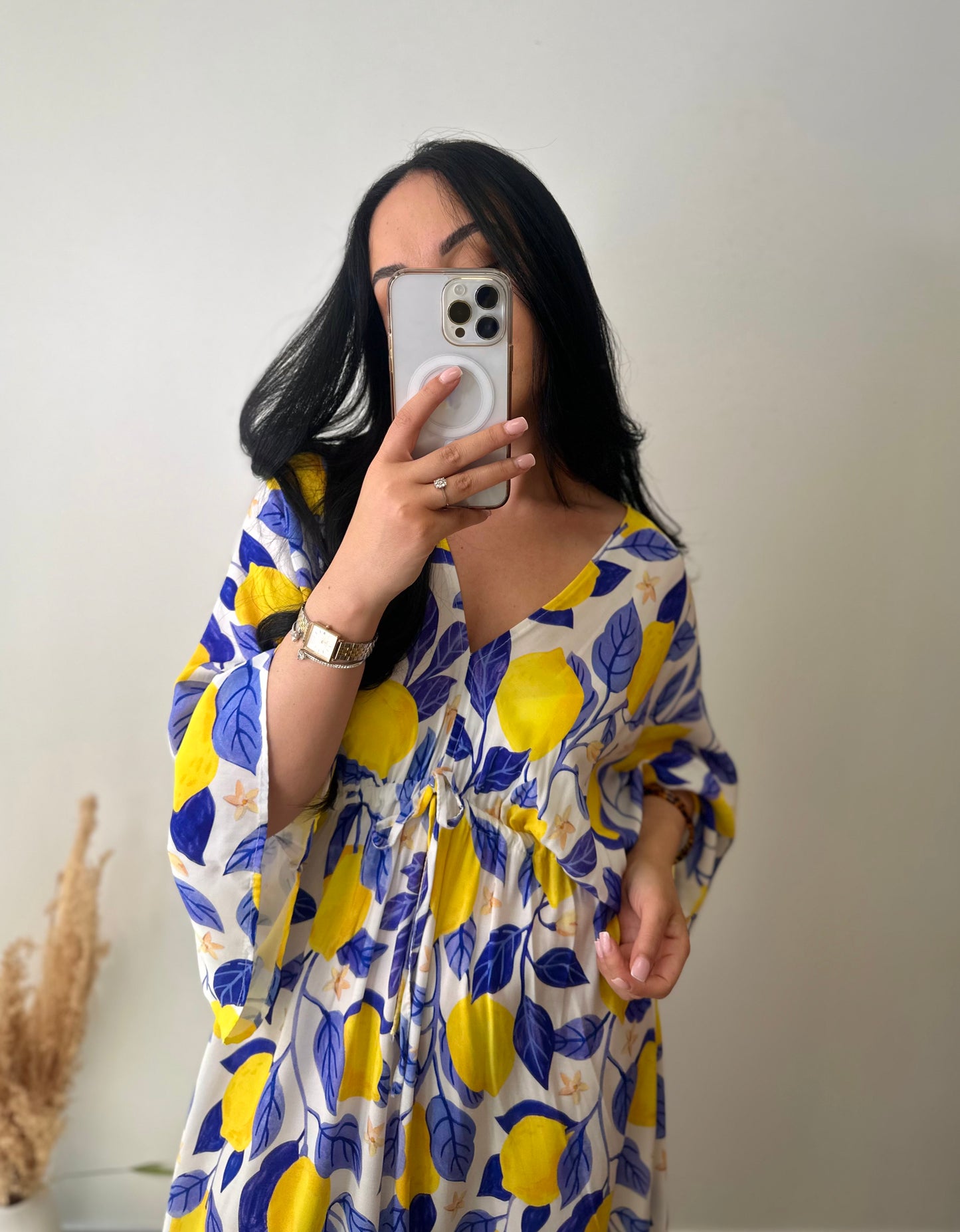 Robe longue bohème motifs citron