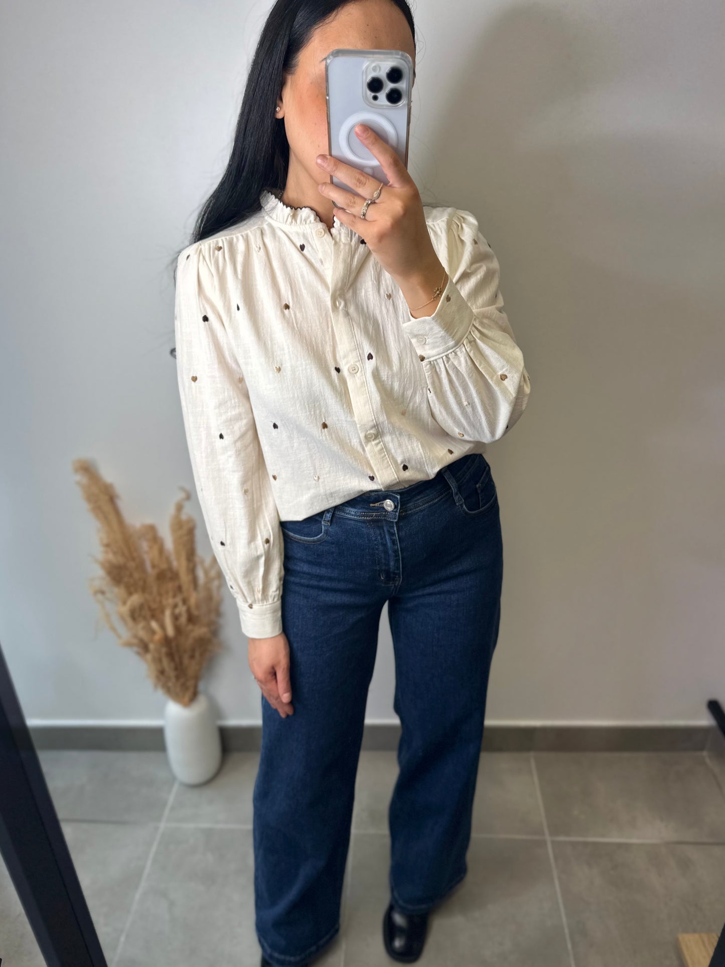 Chemise à petits cœur marrons - GARANCE