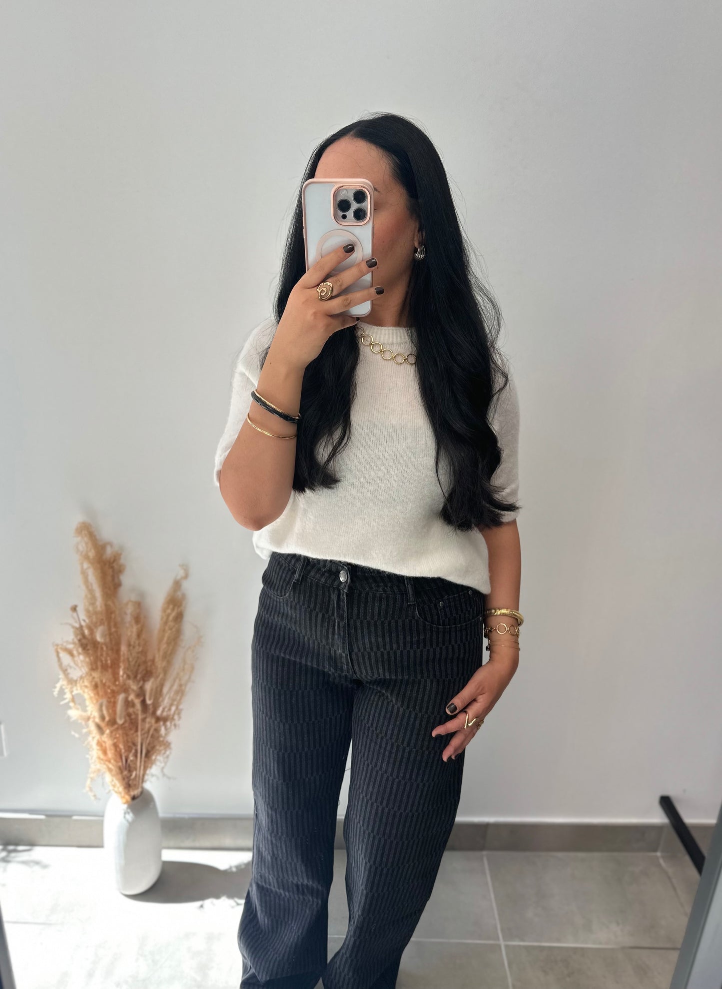 Jean à motifs gris & noir wide leg - MANON