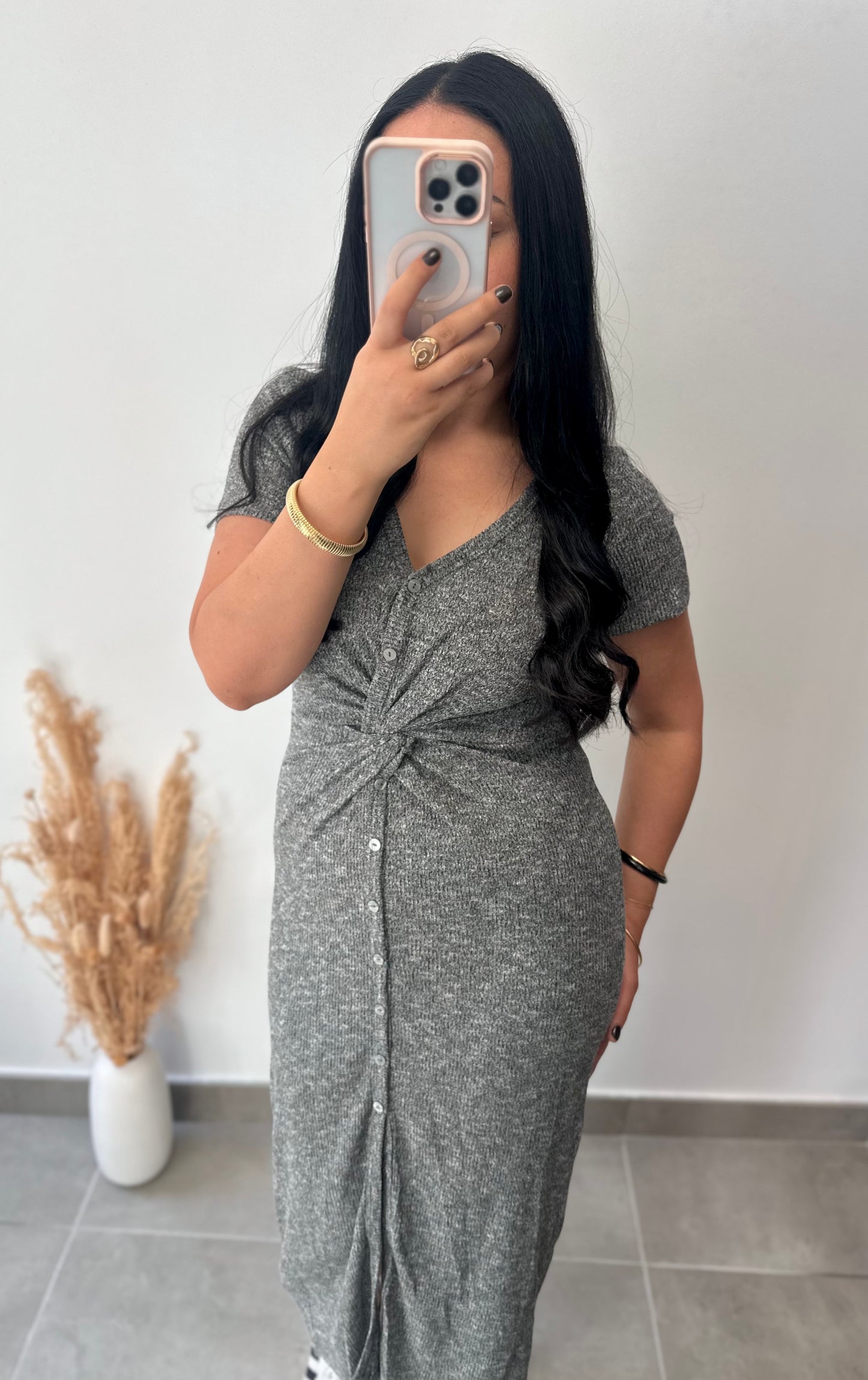 Robe longue grise chinée - CONSTANCE