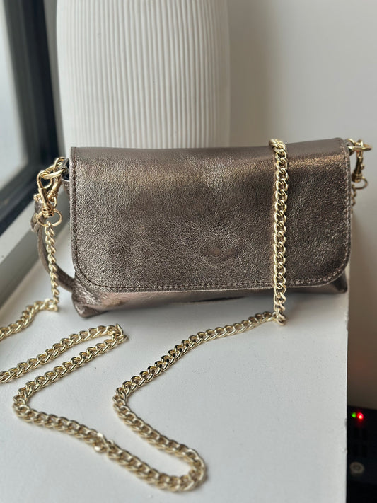 Sac en cuir irisé taupe - LÉNA