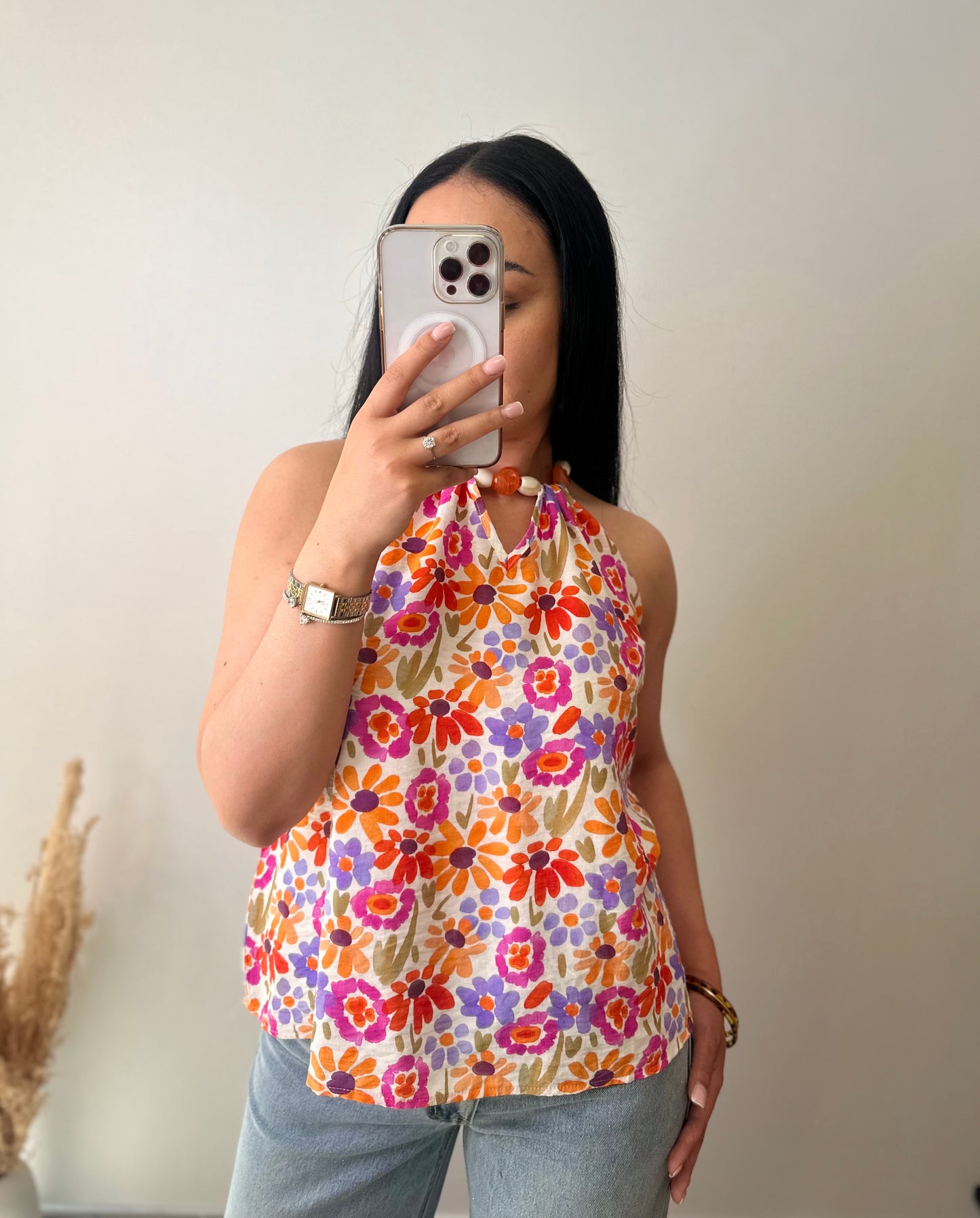 Blouse à motifs à perles attaché au cou