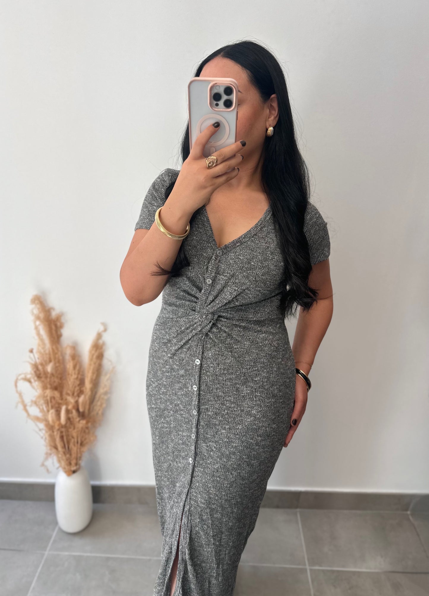 Robe longue grise chinée - CONSTANCE