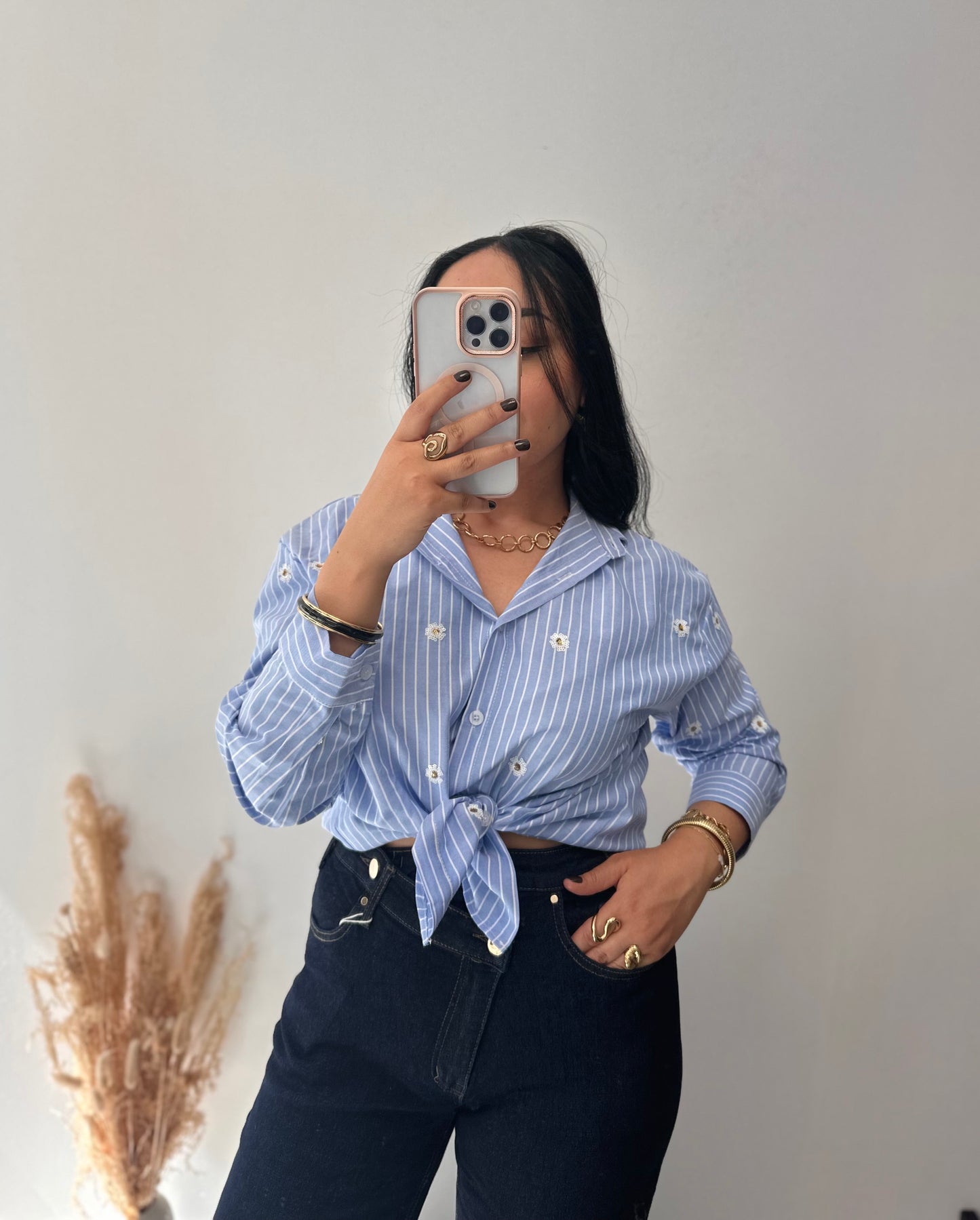 Chemise à rayures fleurs en sequins - ISALYS