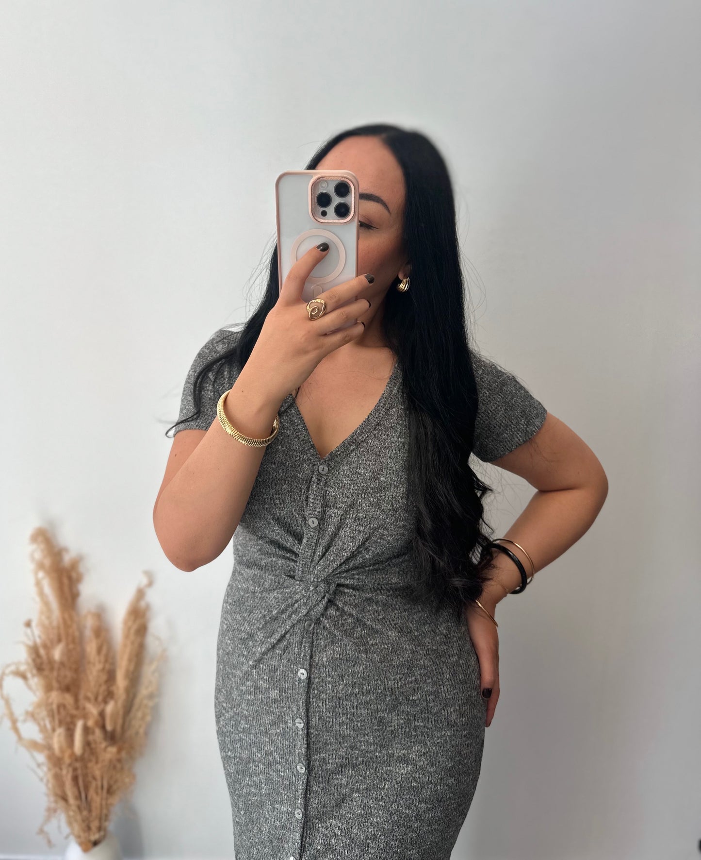 Robe longue grise chinée - CONSTANCE