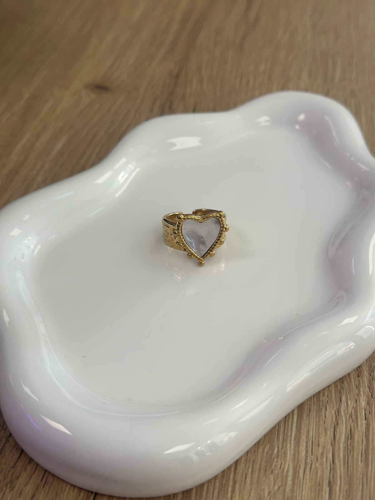 Bague cœur dorée blanc marbré