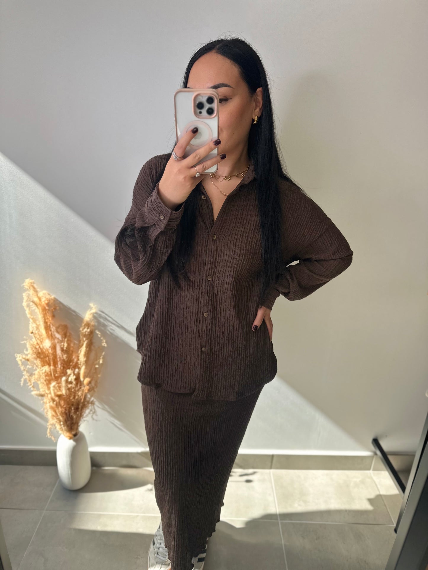 Chemisier texturé marron - BIANCA