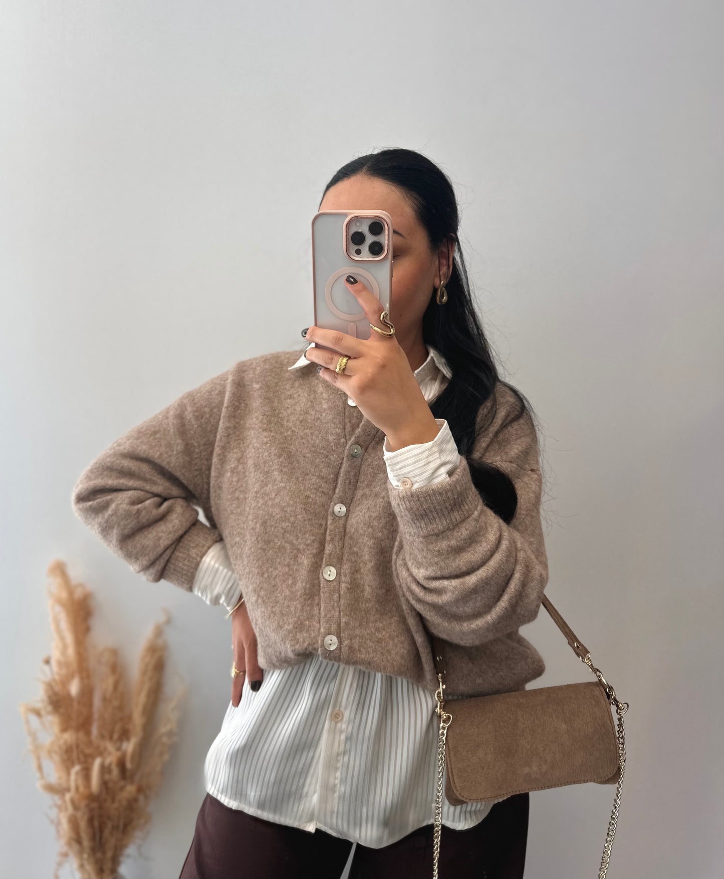 Gilet taupe col rond - JEANNE