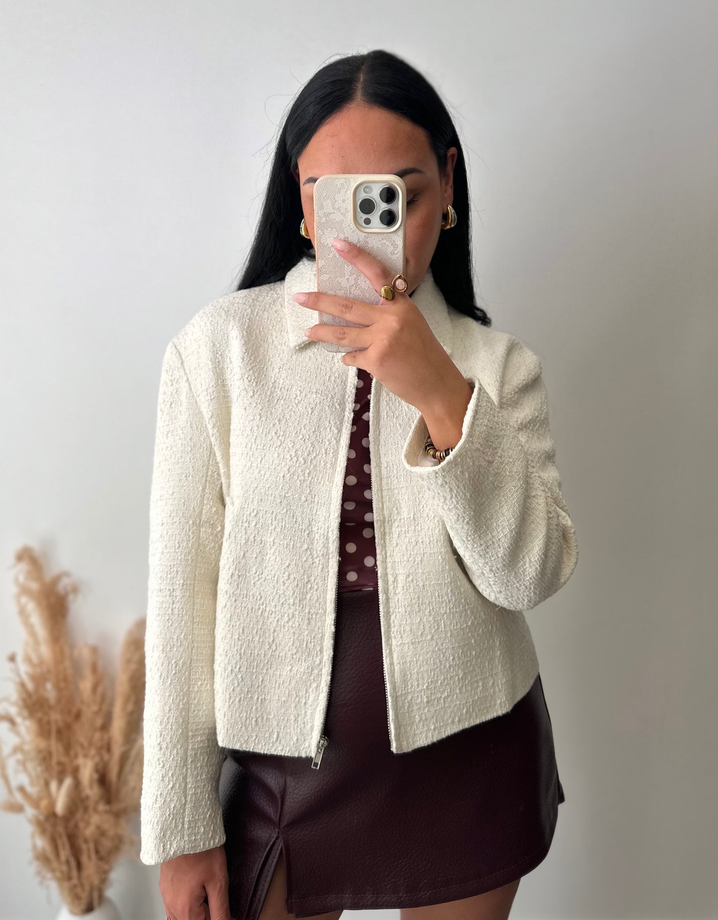 Bomber chic en tweed crème