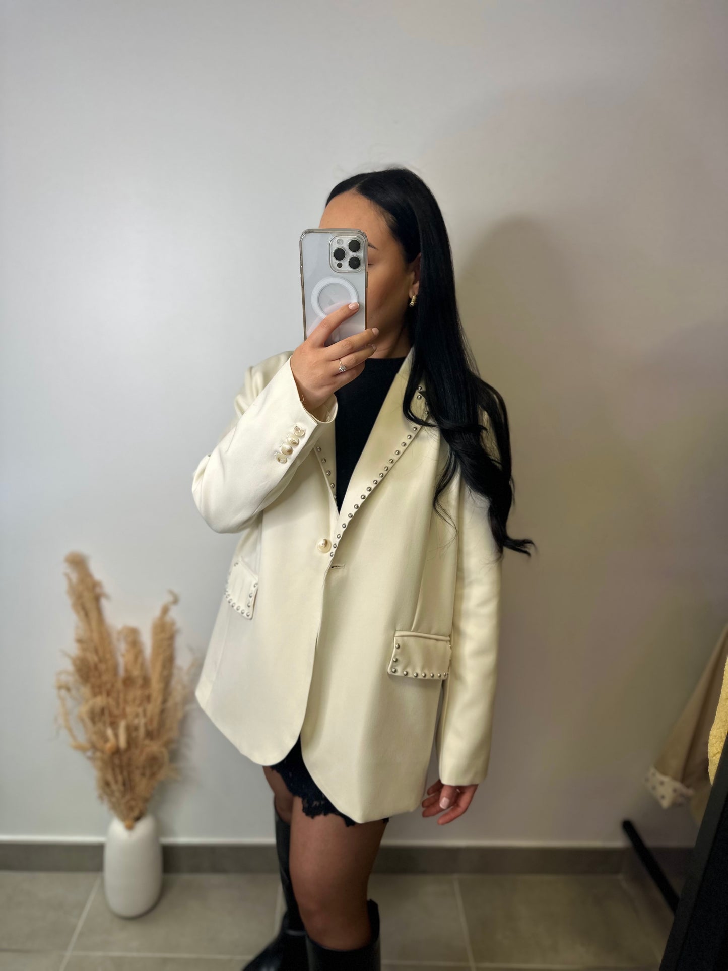 Blazer crème à détails clous - MAYA