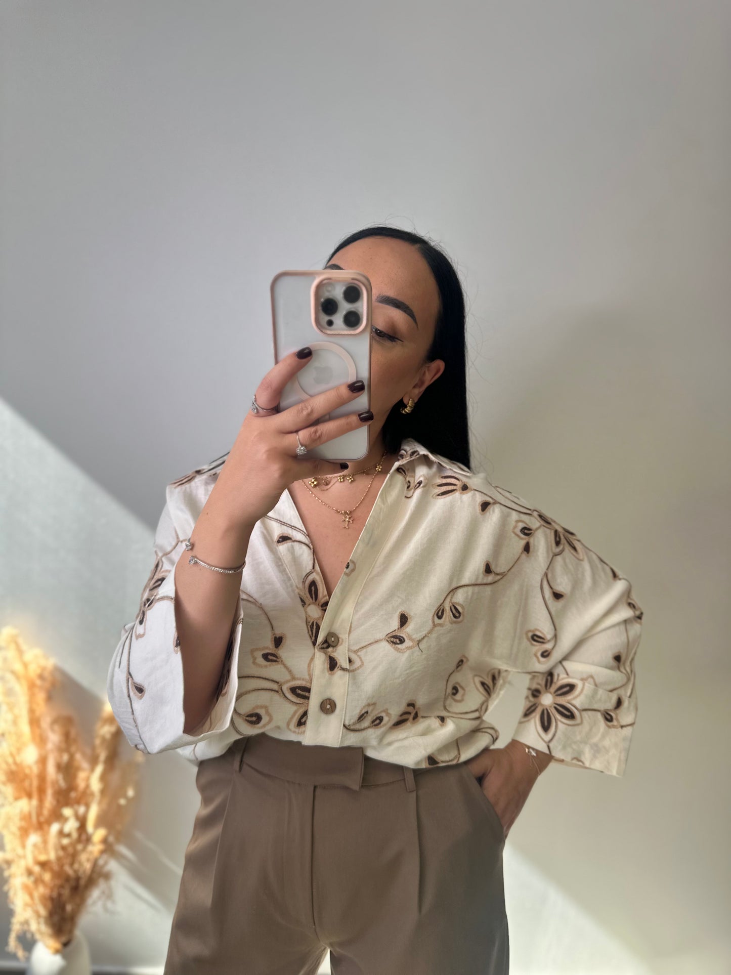 Chemise écru à motifs fleuries - MARGOT