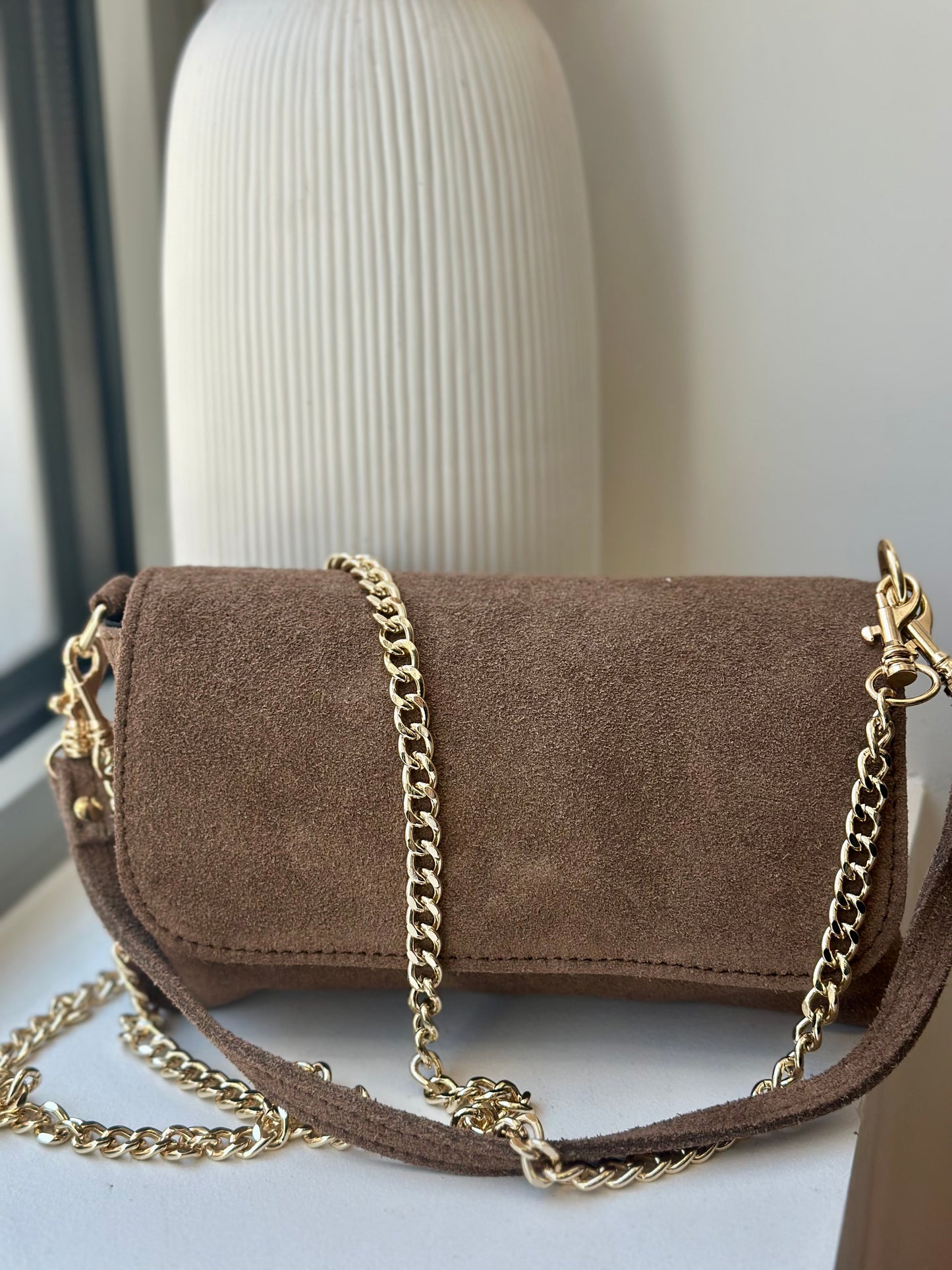 Sac en cuir suédine taupe - KHLOÉ