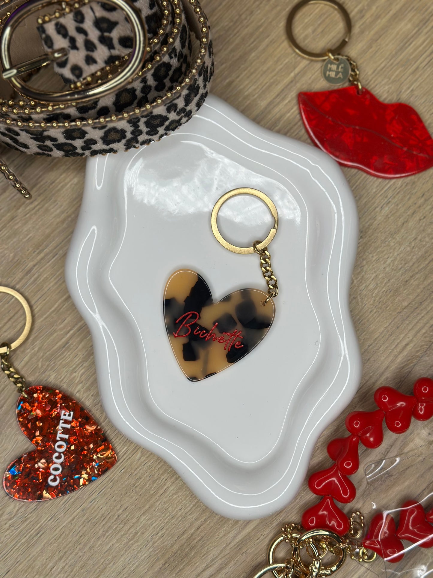 Porte clefs en coeur léopard - BICHETTE