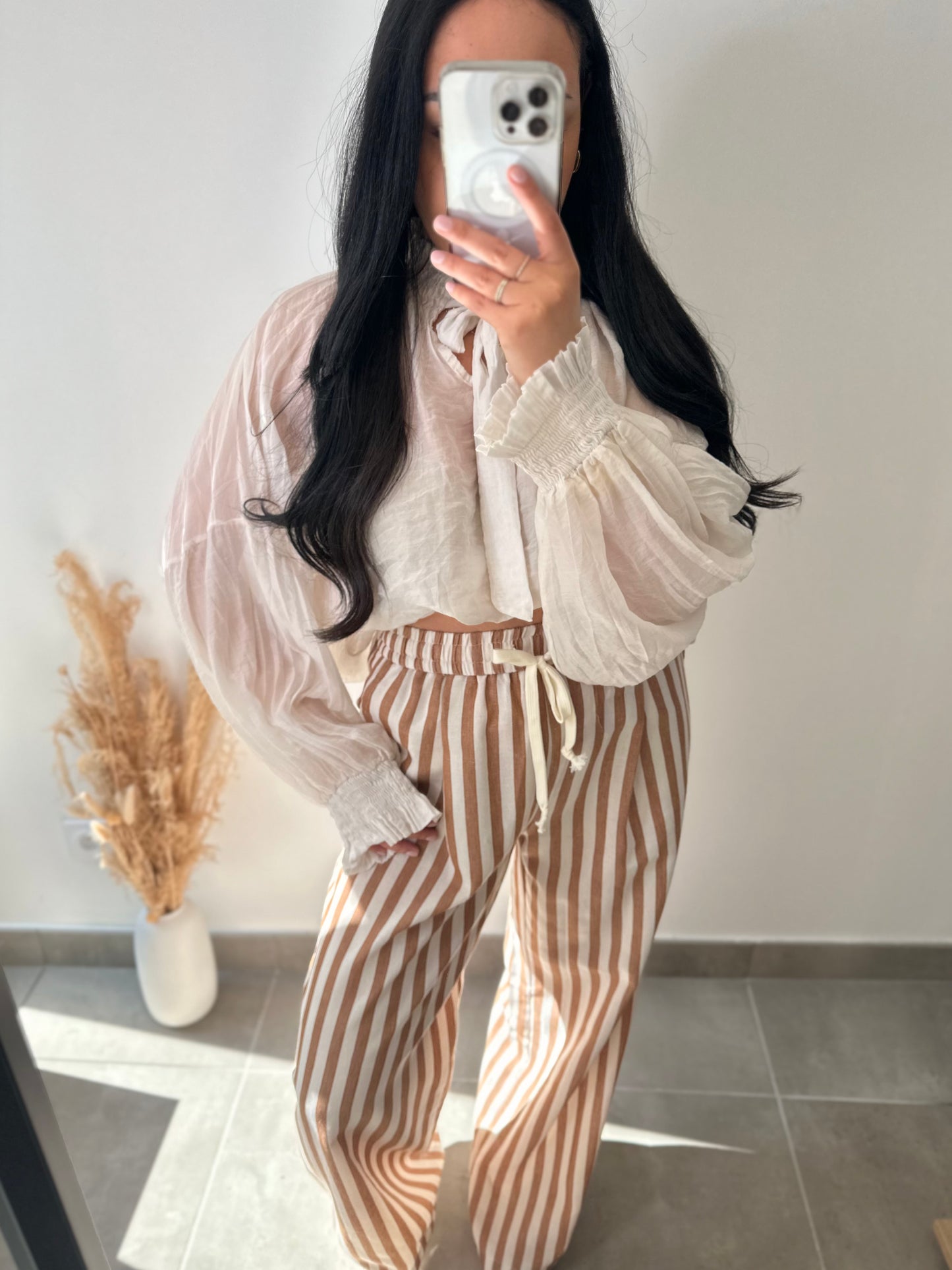 Pantalon à rayures terracotta