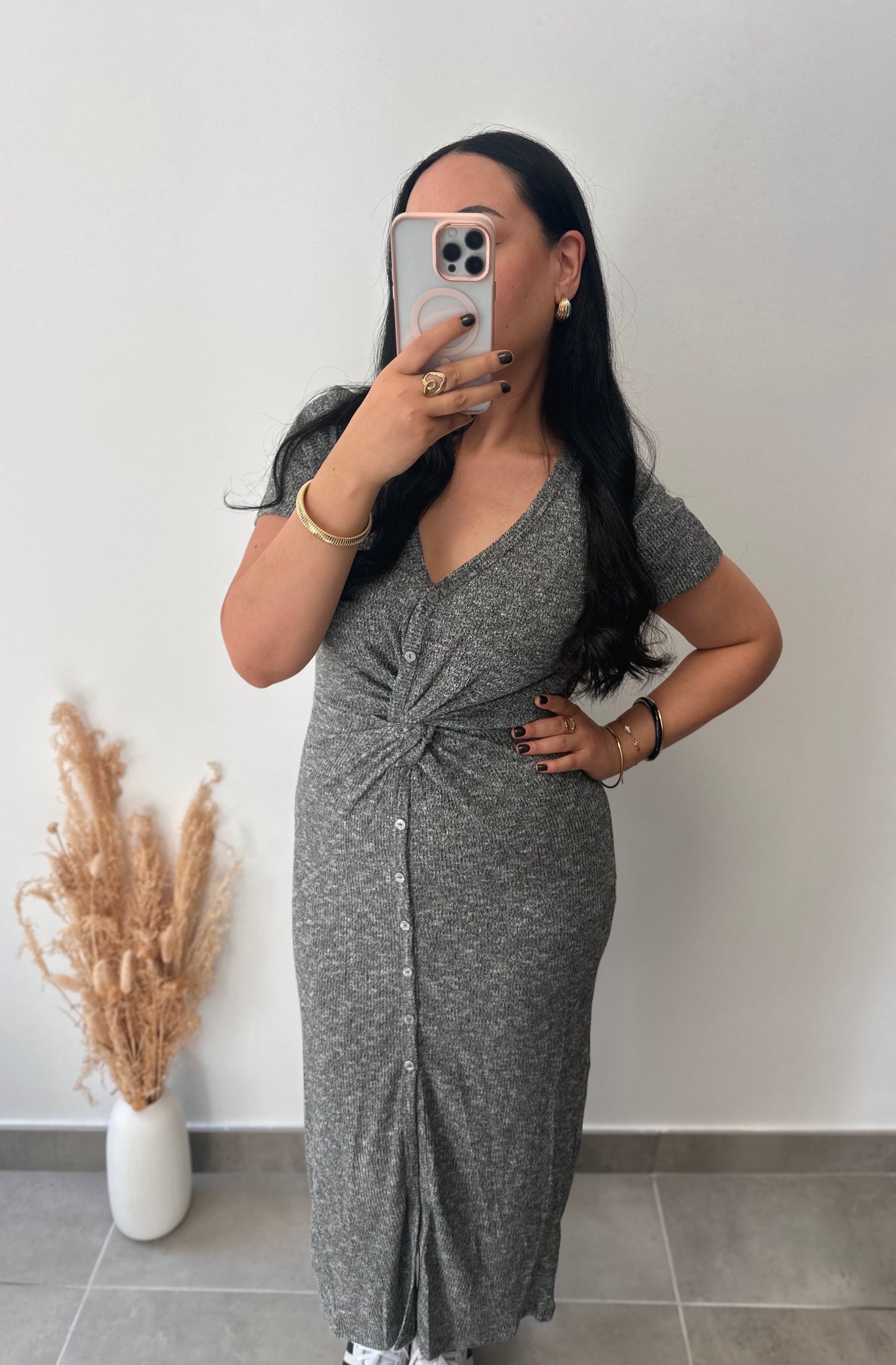 Robe longue grise chinée - CONSTANCE