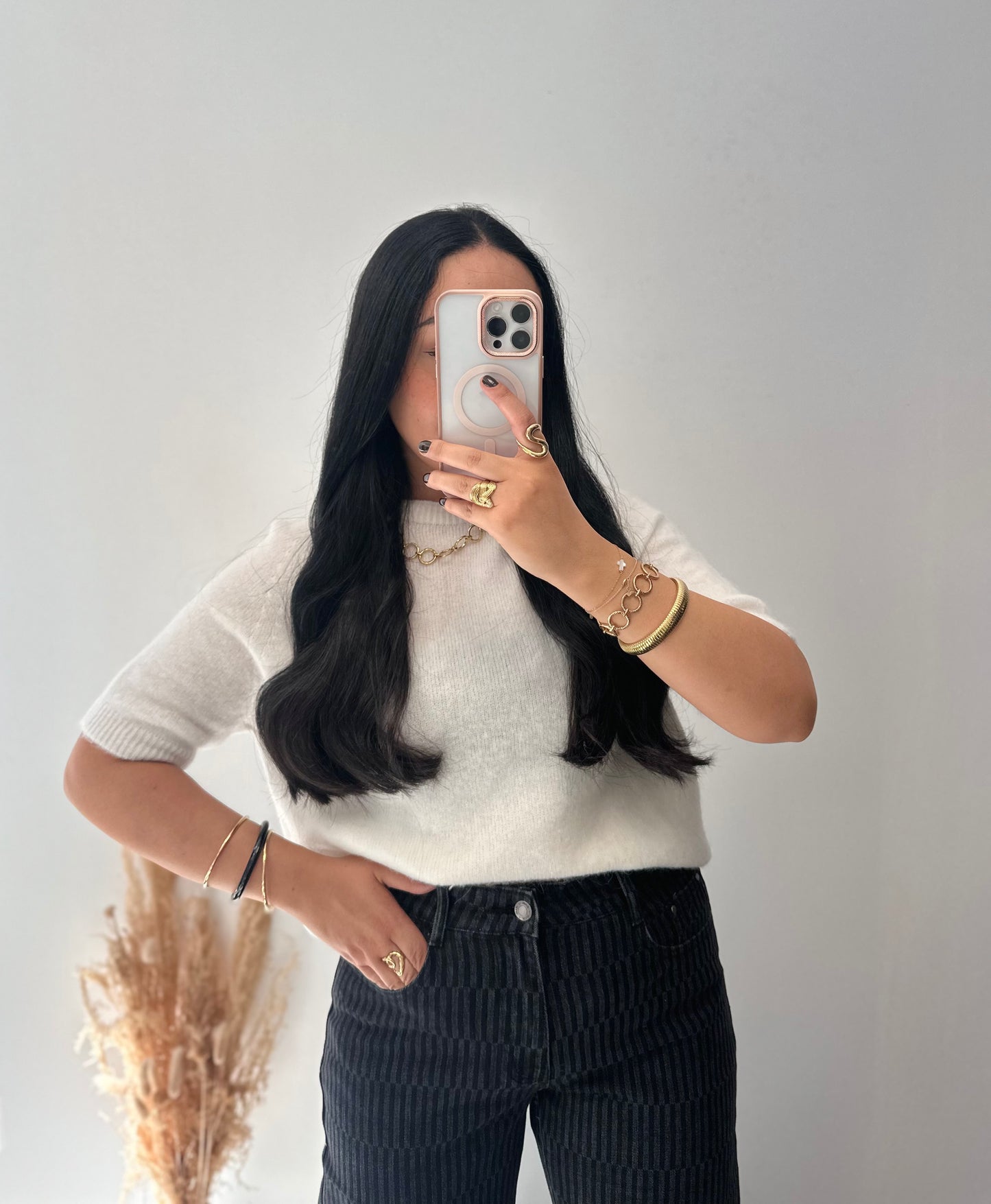 Jean à motifs gris & noir wide leg - MANON