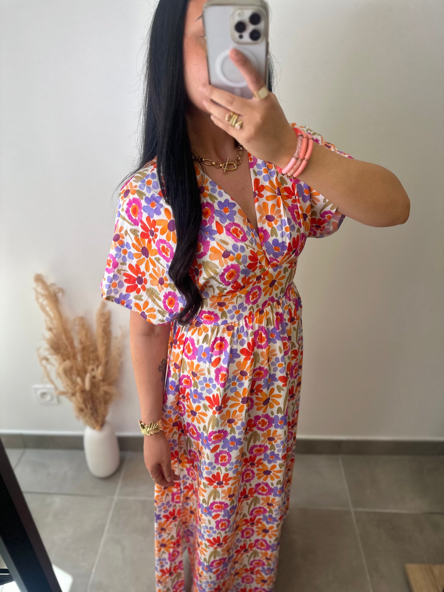 Robe longue imprimé fleurie en viscose