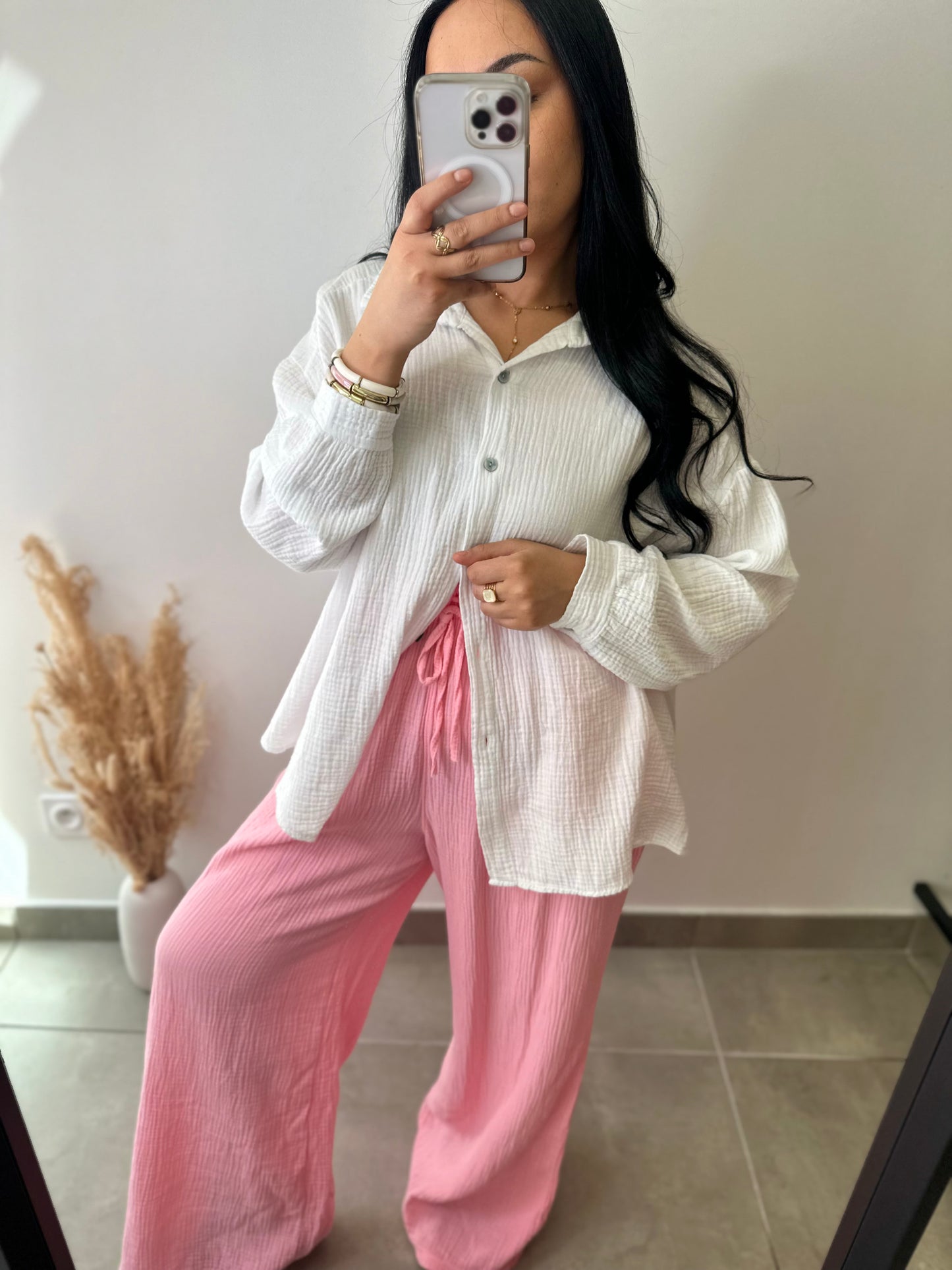 Pantalon en gaz de coton TALL rose