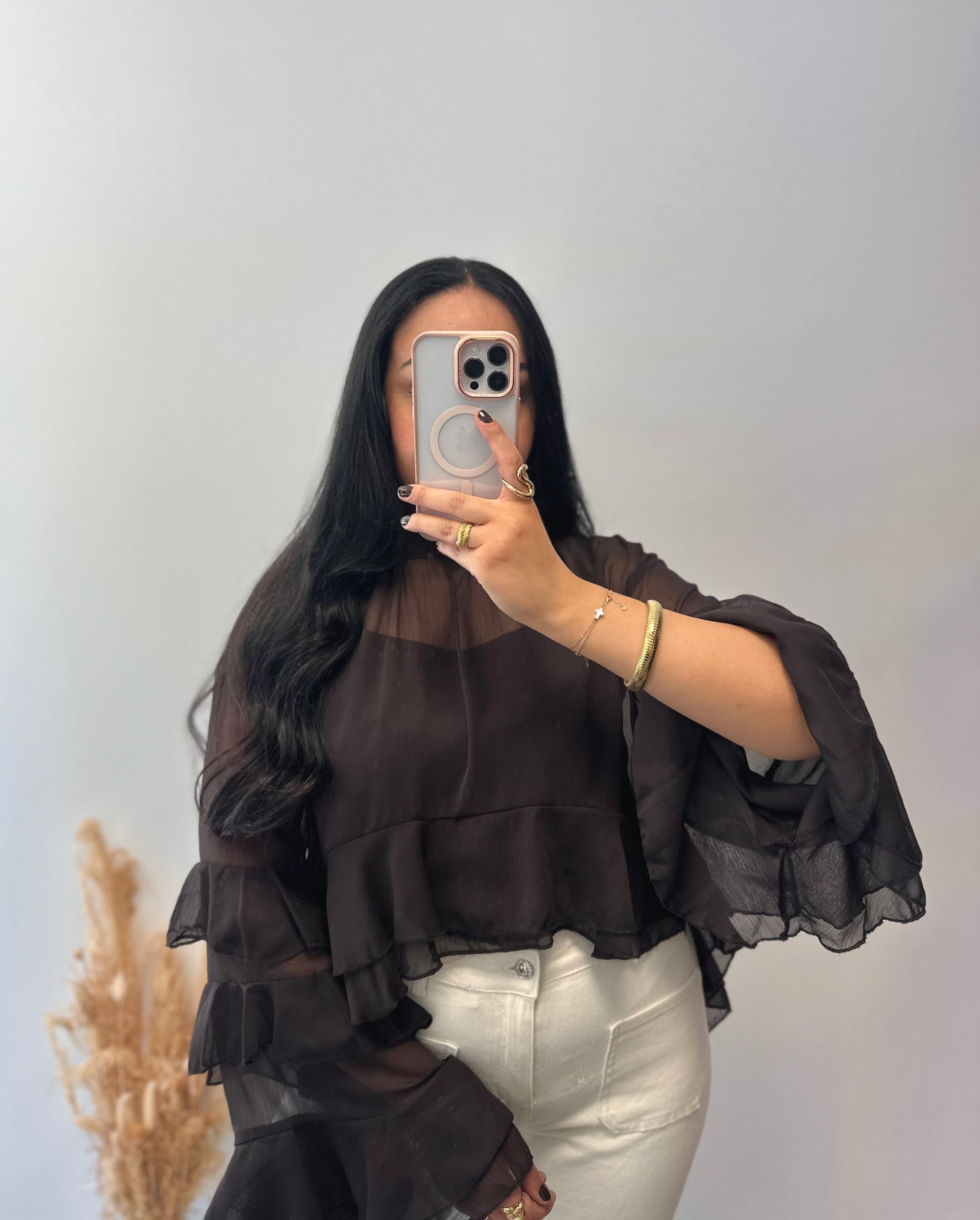 Chemise en voile marron manches larges - ALIX