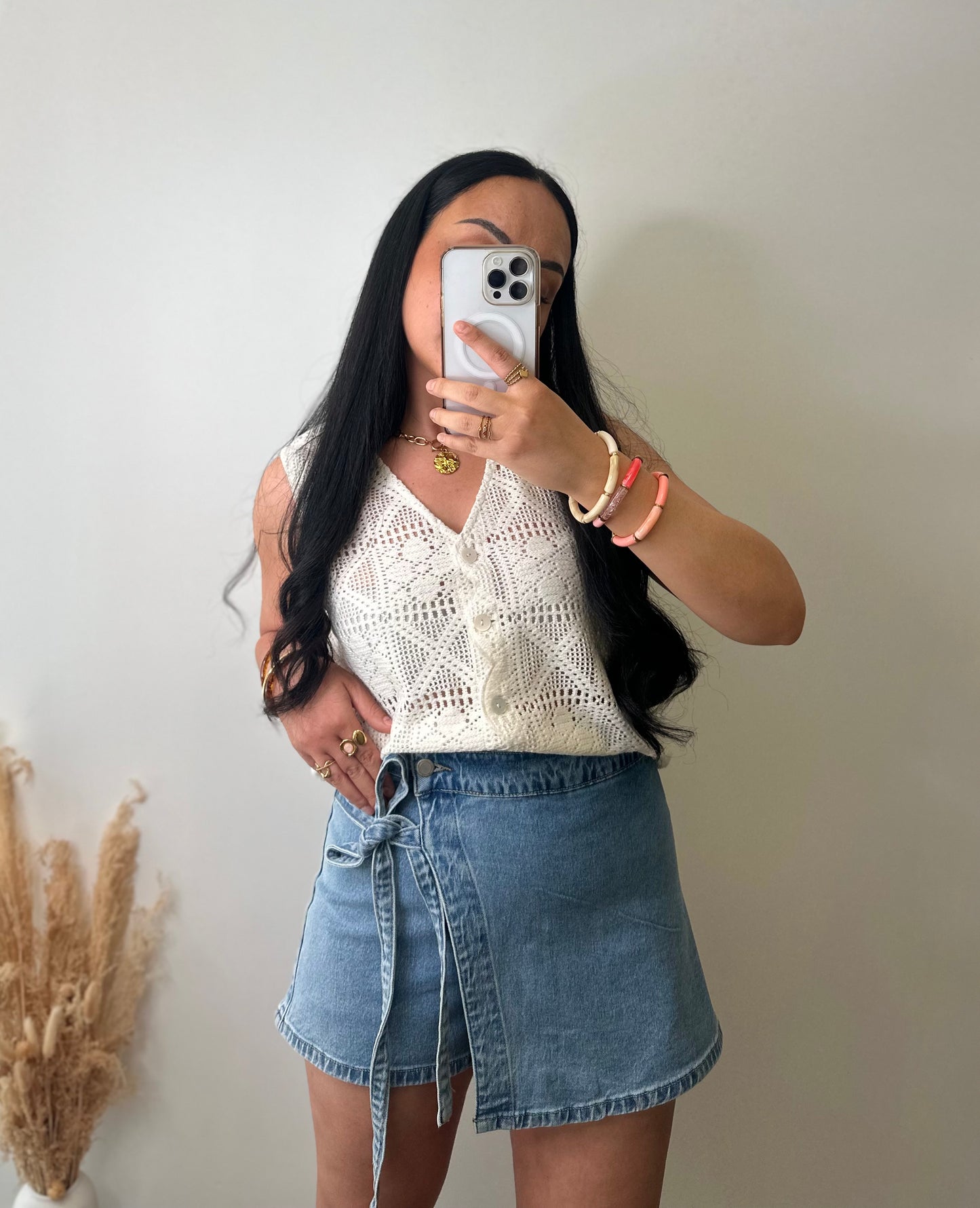 Jupe-short en jean à noeud