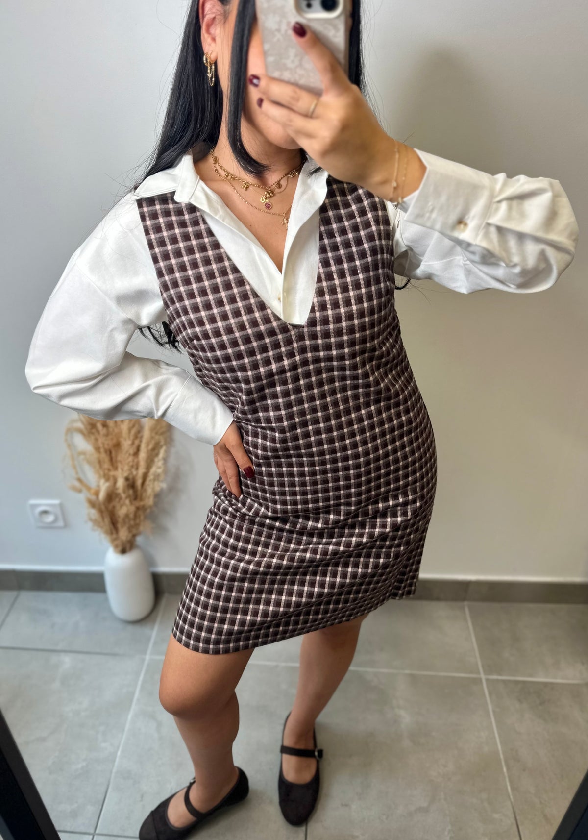 Robe sans manches à carreaux automnale