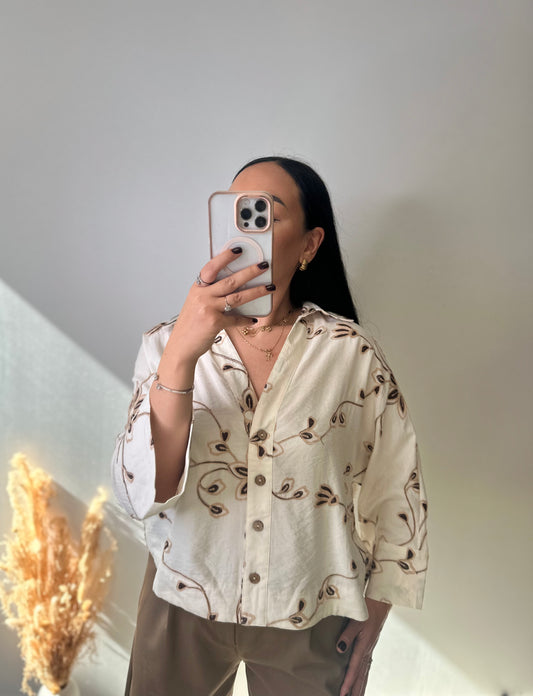 Chemise écru à motifs fleuries - MARGOT