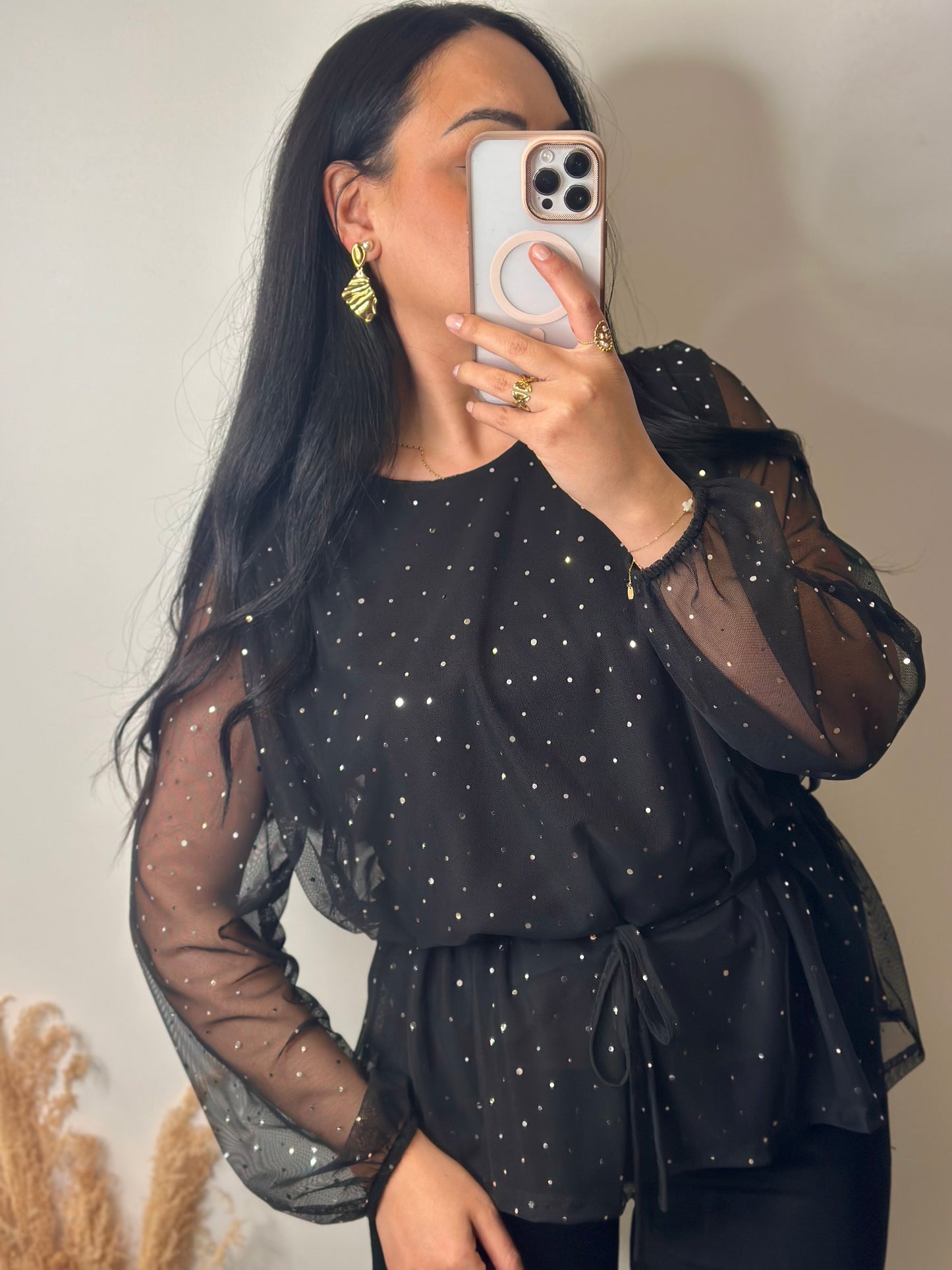 Blouse en voile et strass ceinturé - SANTA