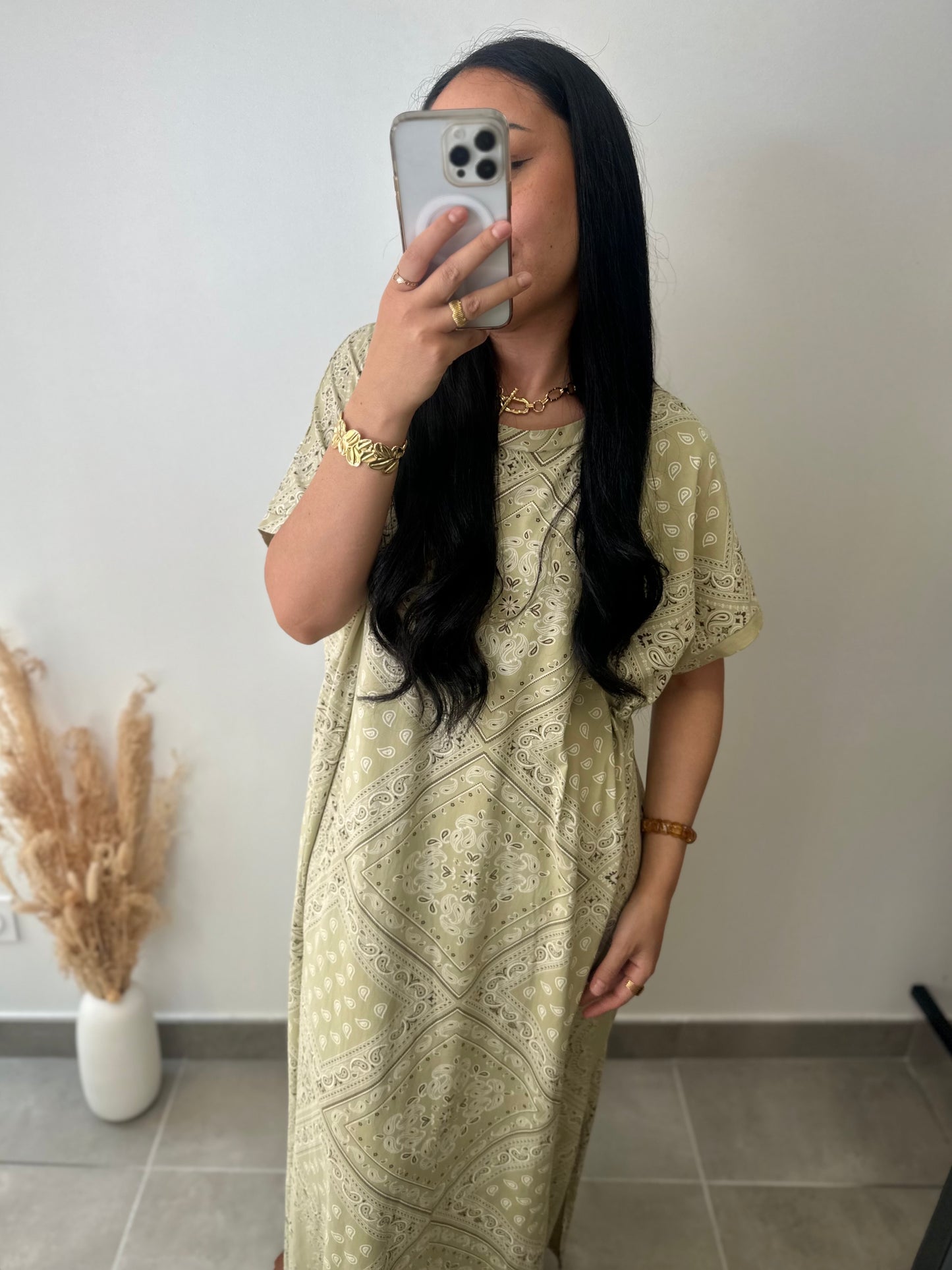 Robe t-shirt imprimé bandana kaki
