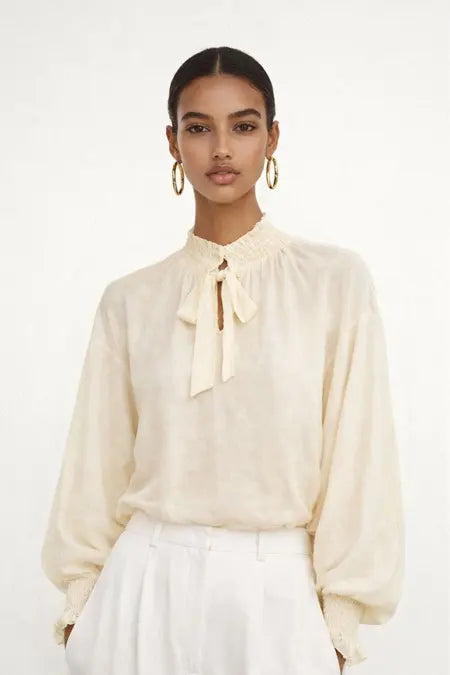 Chemisier en tencell voile écru à détails