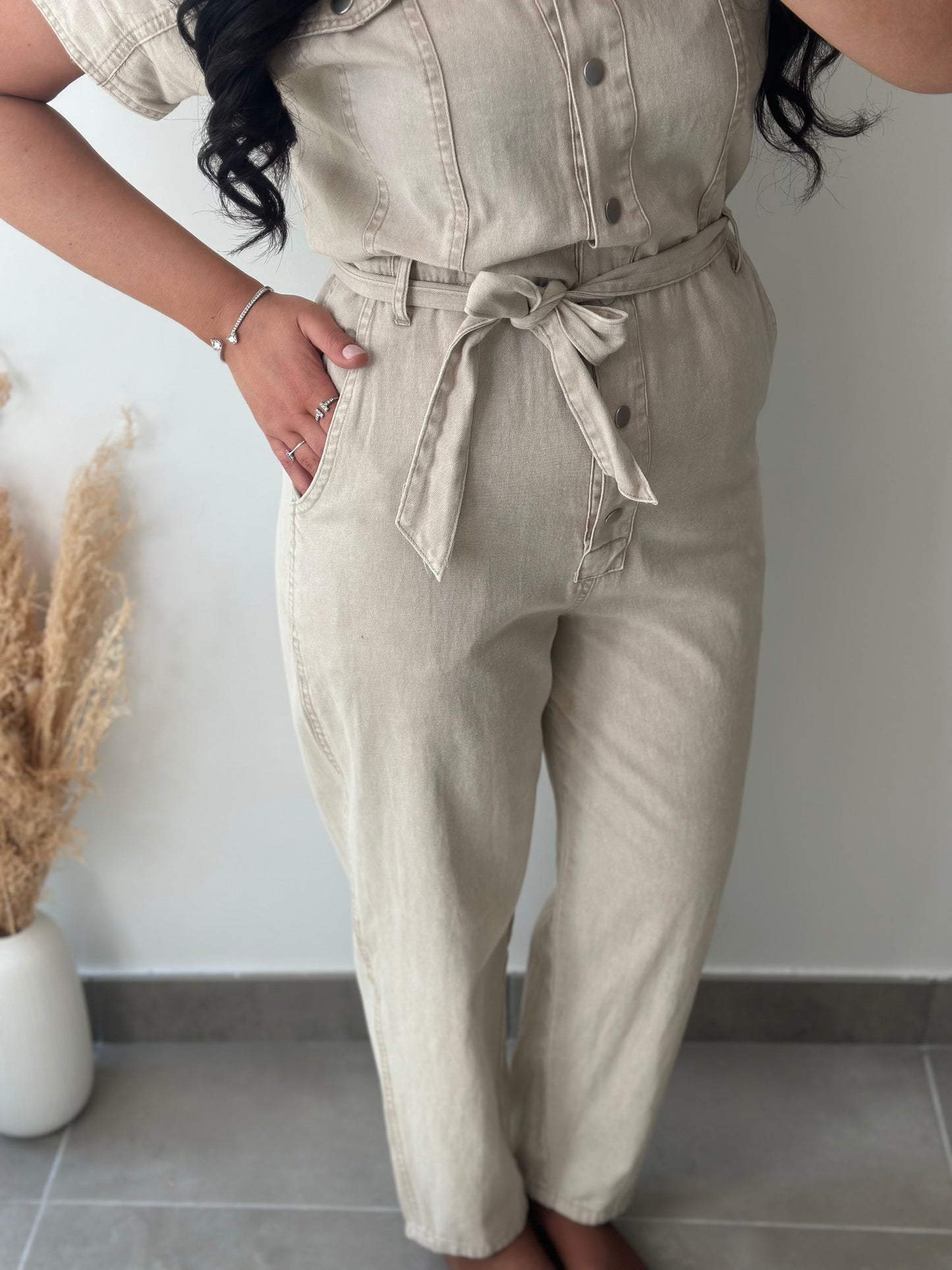 Combinaison en jean souple beige