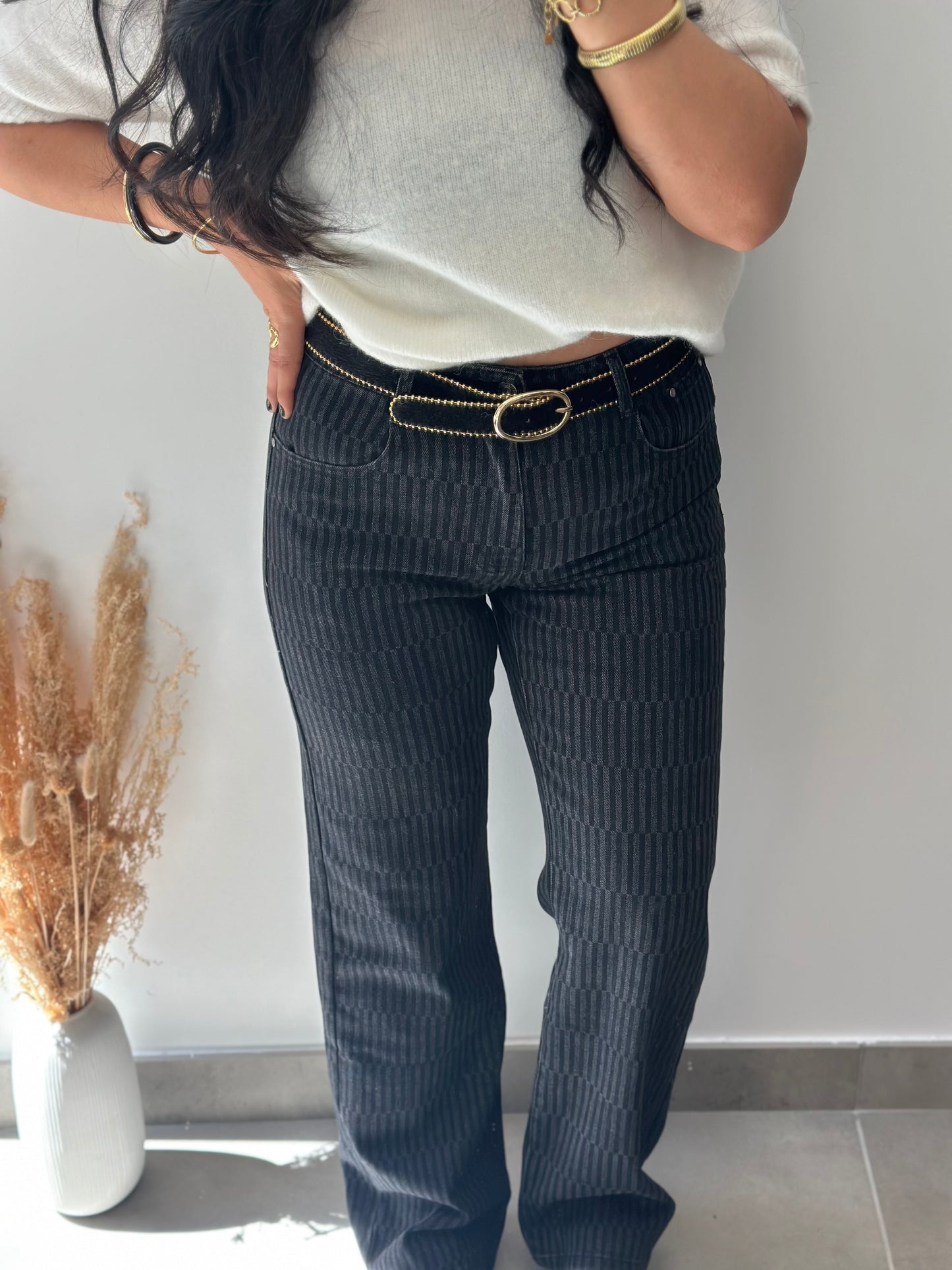 Jean à motifs gris & noir wide leg - MANON
