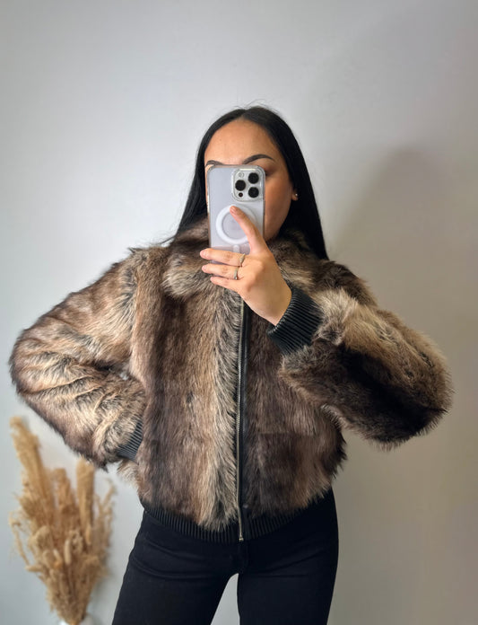 Blouson à fourrure couleurs mélangés - JUNE