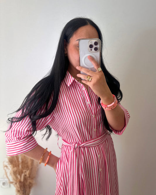 Robe chemise a rayures rose