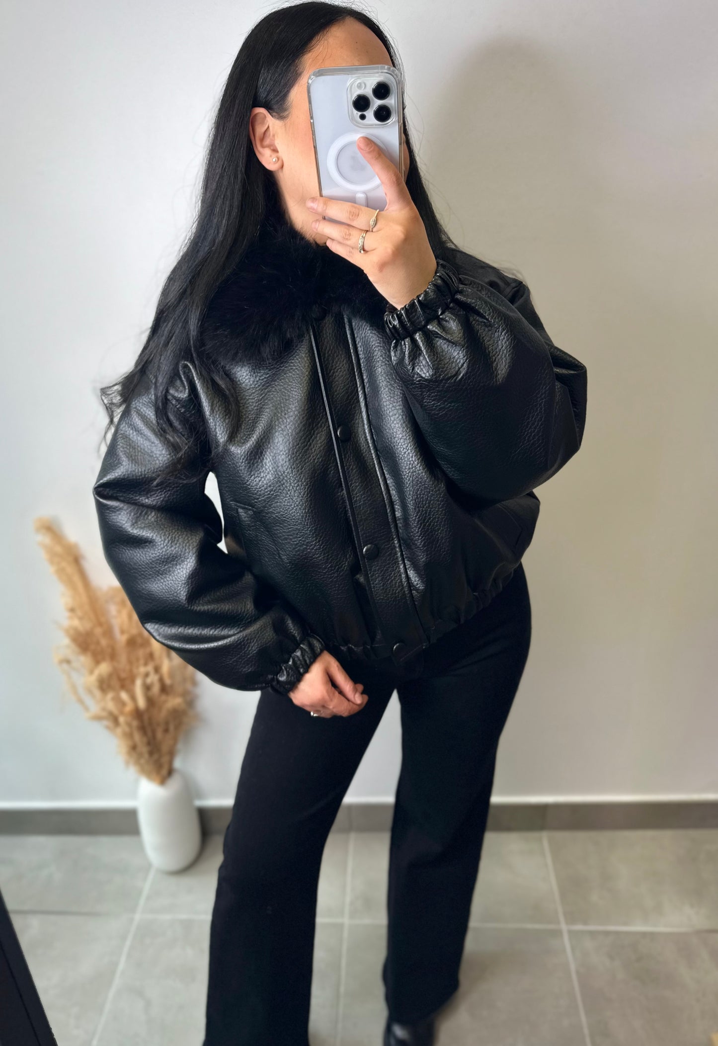 Blouson simili cuir avec col fourrure - ESTHER