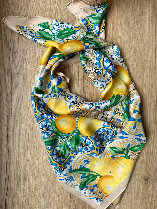 Petit carré de soie à motifs - CITRON